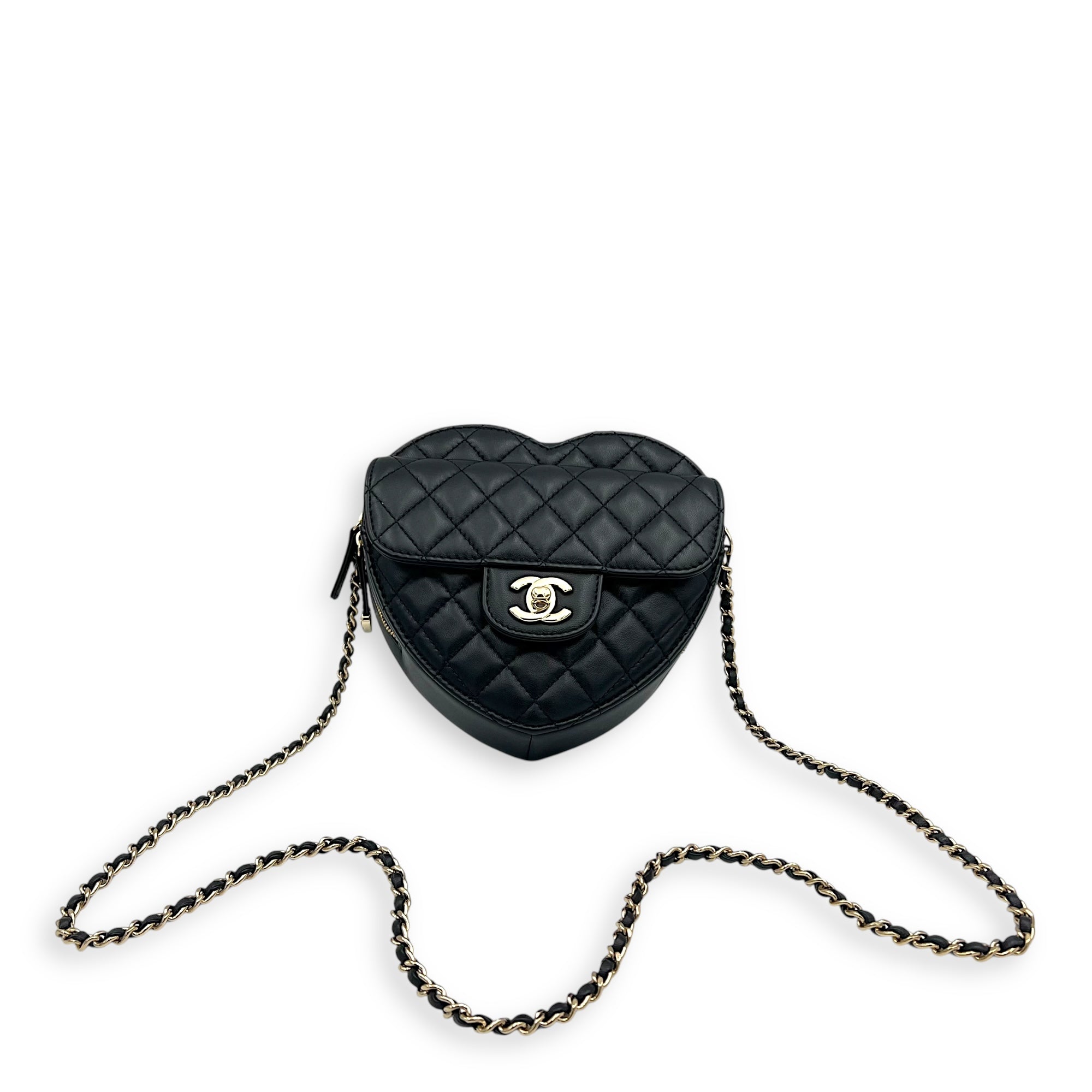 Heart Crossbody Bag Black in Lambskin, Gold hardware - Image 14