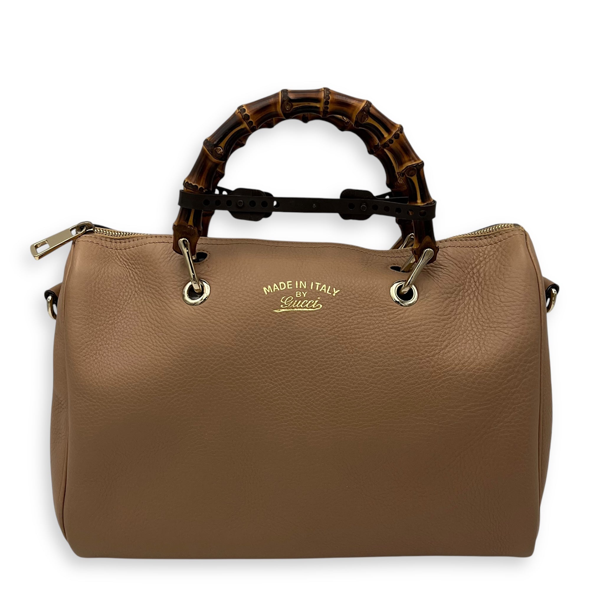 Bamboo Medium Beige Top Handle Bag in Calfskin, Gold hardware