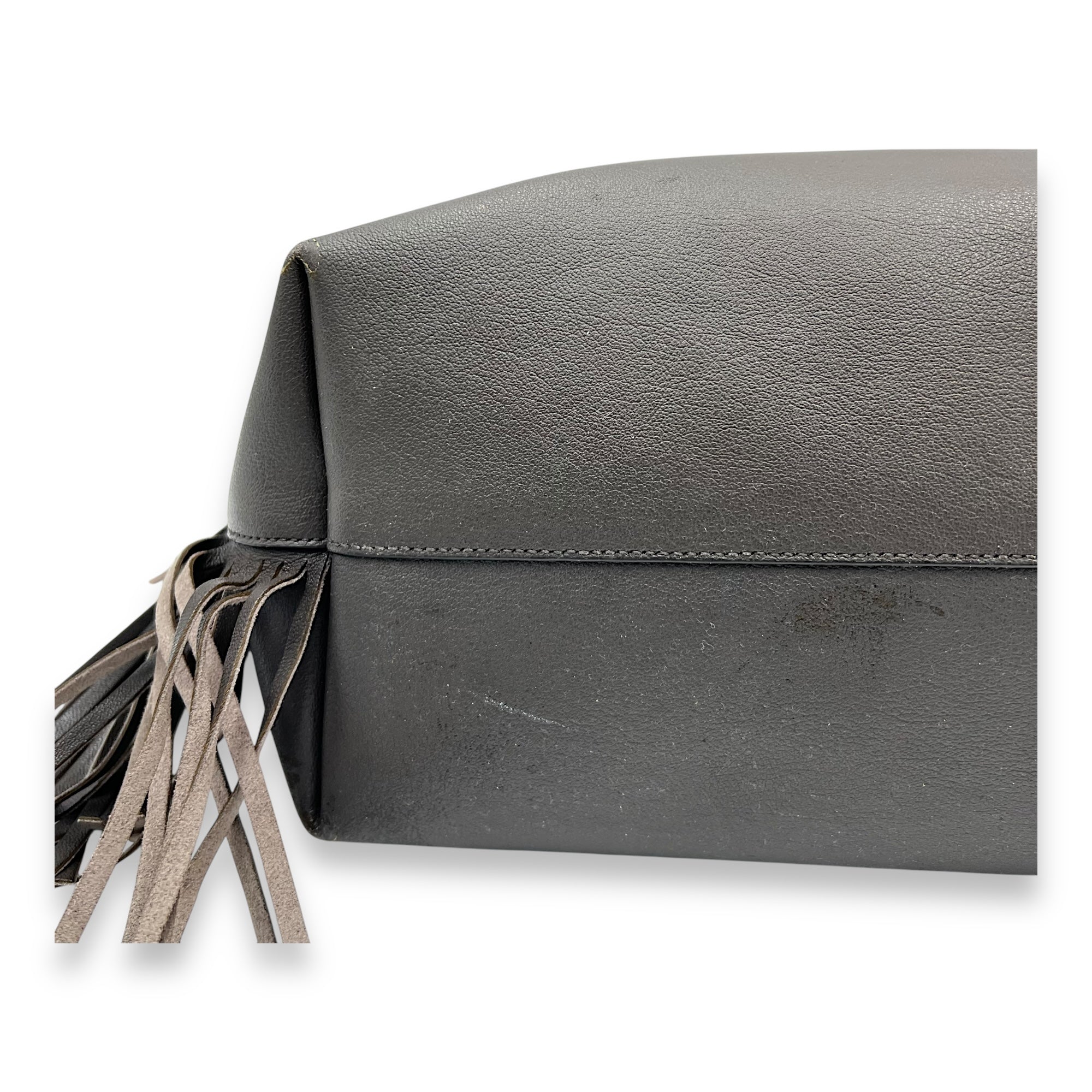 East West Shopping Fringe Tote Bag Grey in Calfskin, Silver hardware - Image 9