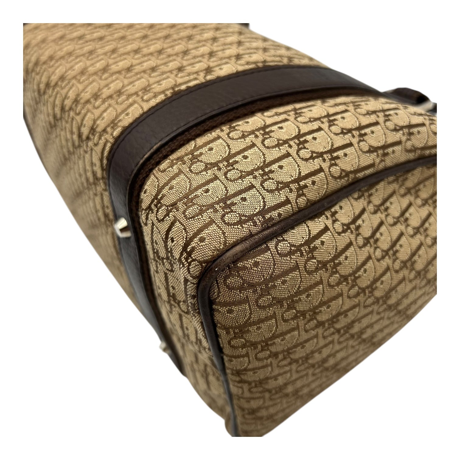 Street Chic Trotter Boston Brown Top Handle Bag in Jacquard, Silver hardware - Image 11