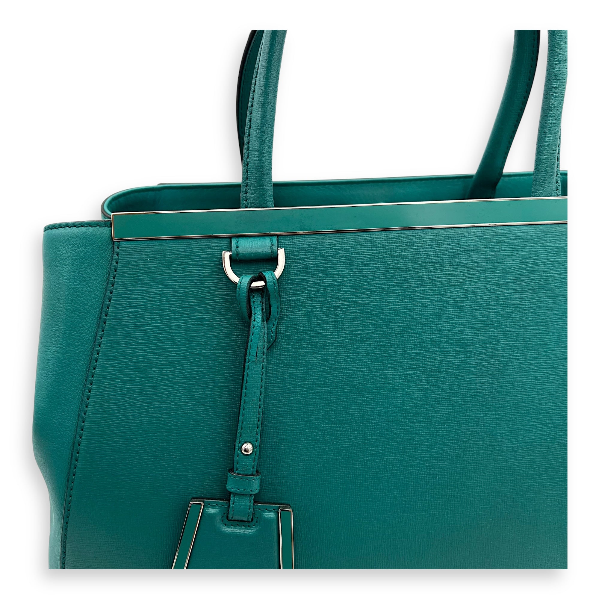 2 jours Top Handle Bag Medium Blue in Calfskin, Silver hardware - Image 14