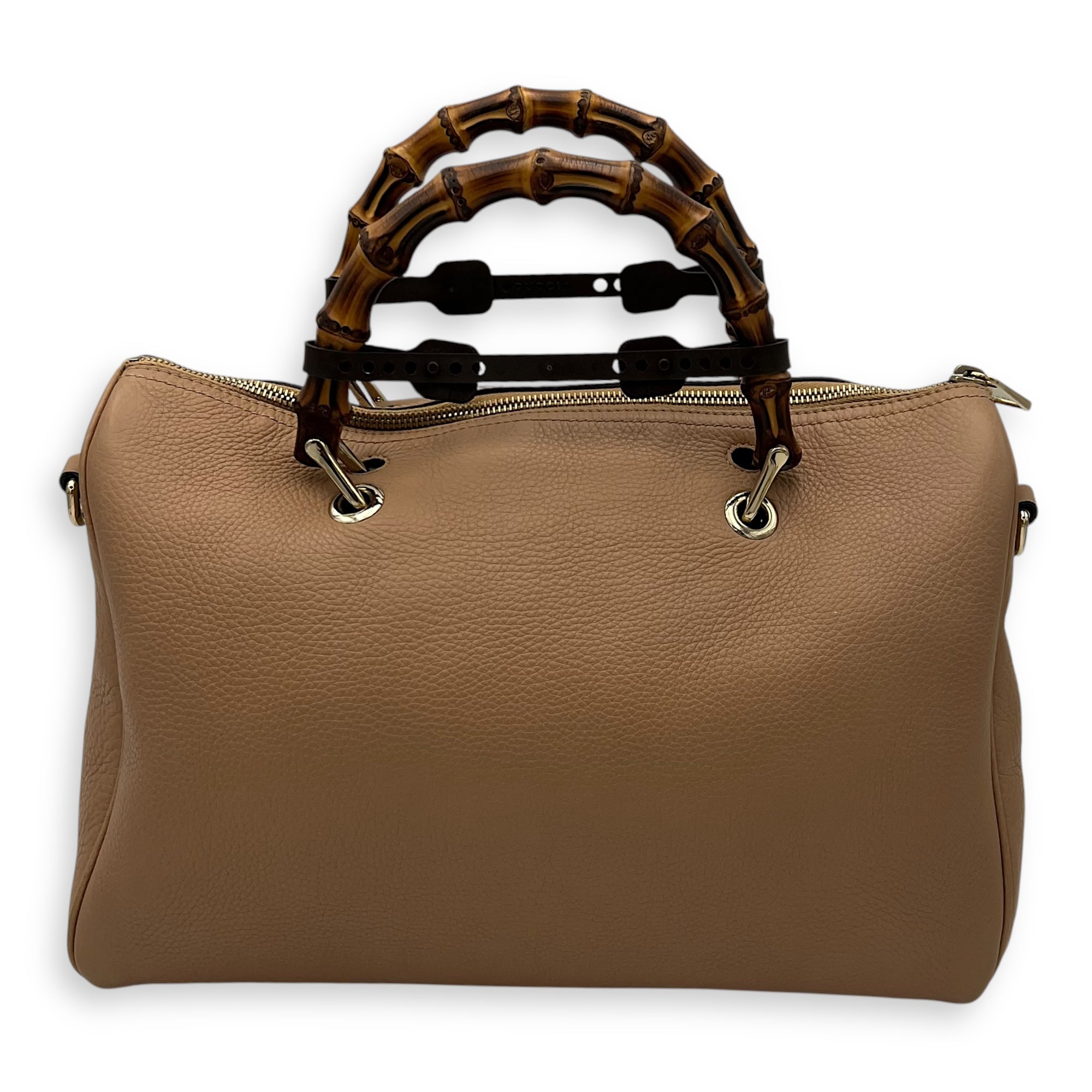 Bamboo Medium Beige Top Handle Bag in Calfskin, Gold hardware - Image 3
