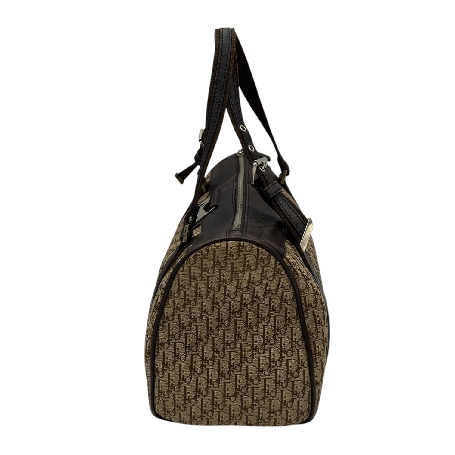 Street Chic Trotter Boston Brown Top Handle Bag in Jacquard, Silver hardware - Image 4