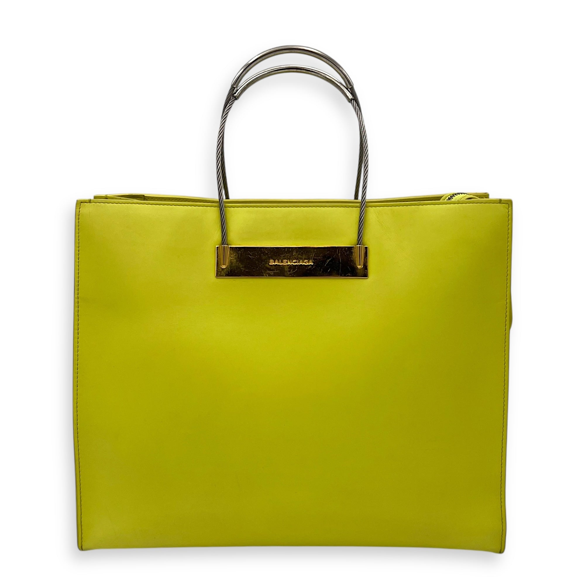 Cadle Top Handle Bag Medium Yellow in Calfskin, Gold hardware