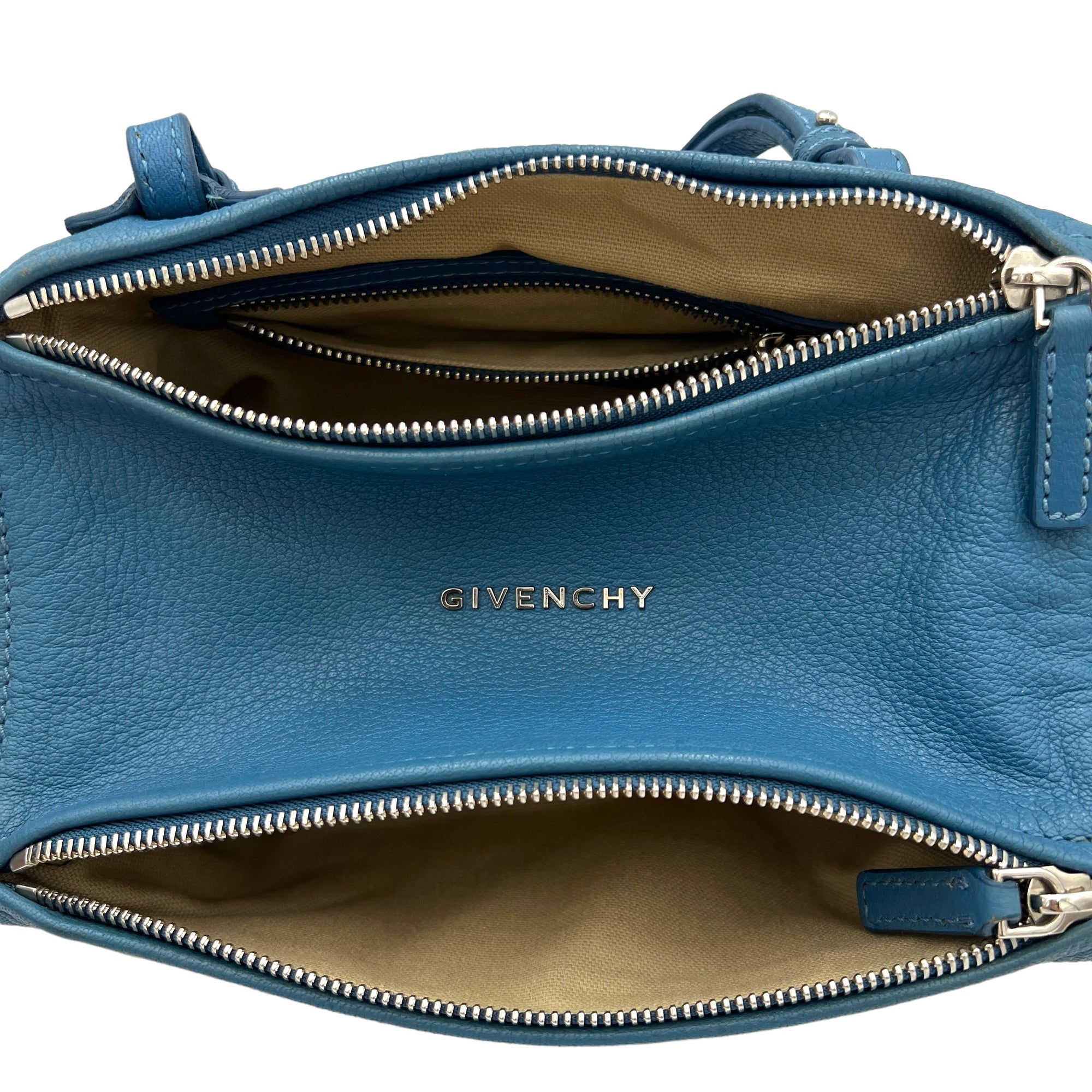 Pandora Crossbody Bag Mini Blue in Calfskin , Silver Hardware - Image 12