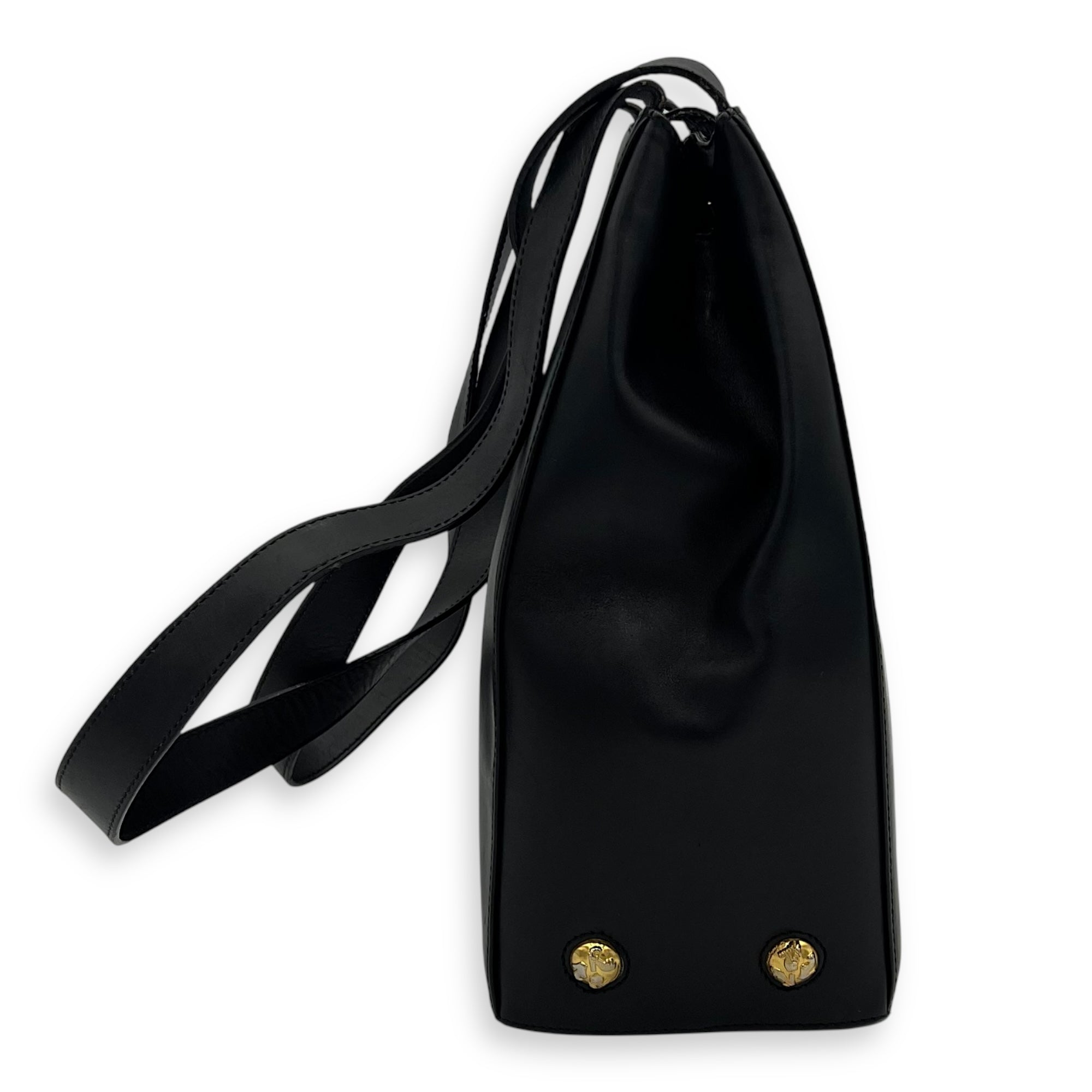 Gancini Black Shoulder Bag in Calfskin, Gold hardware - Image 4