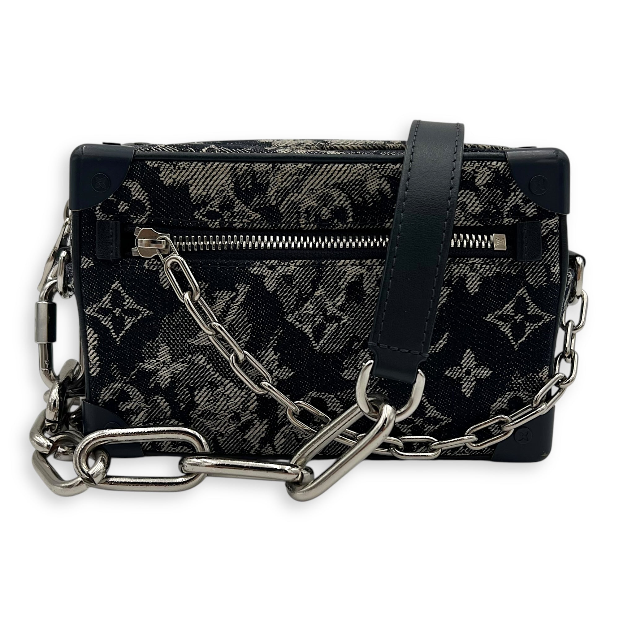 Soft Trunk Shoulder Bag Blue in Denim, Silver hardware - Image 11