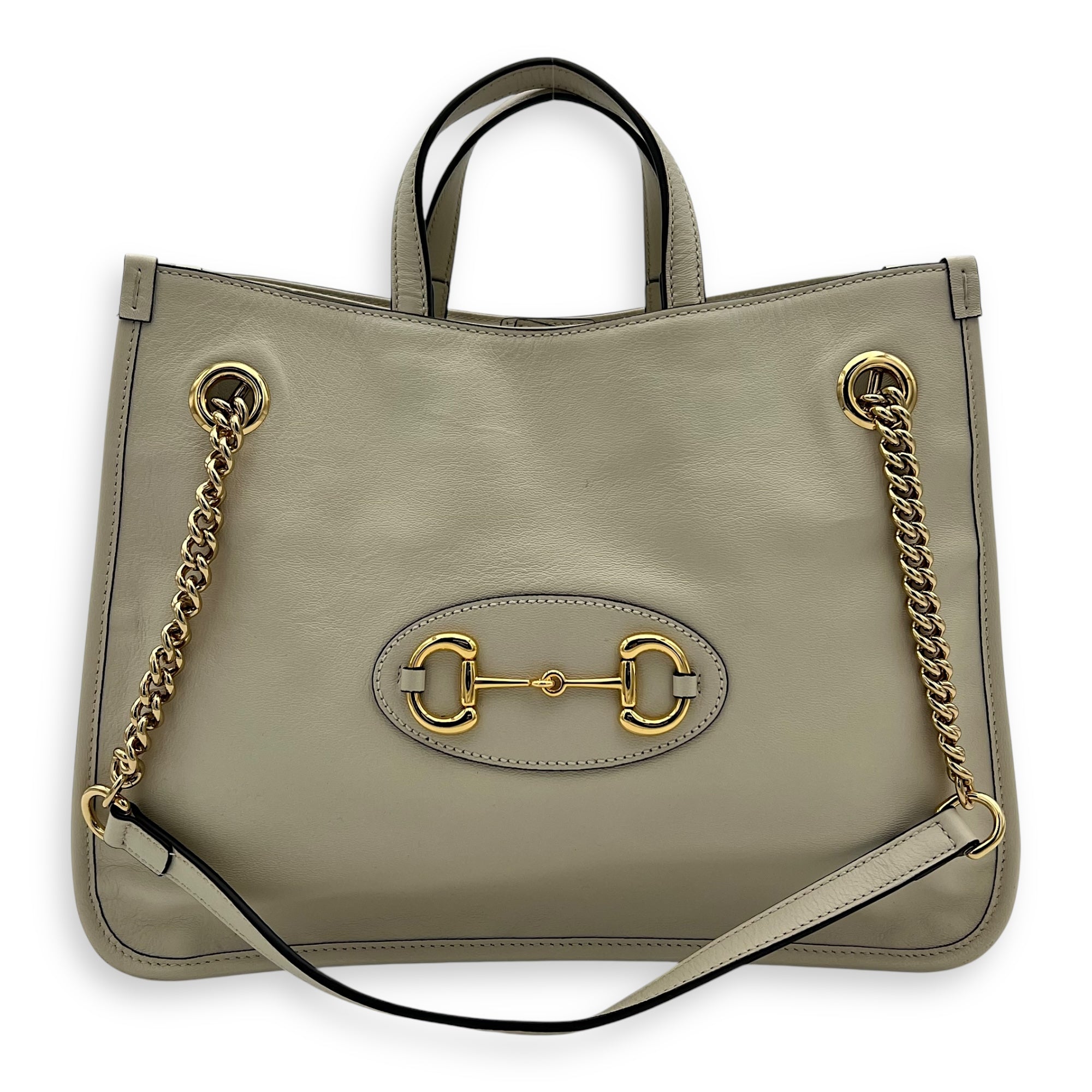 Horsebit 1955 Top Handle Bag White in Calfskin, Gold hardware