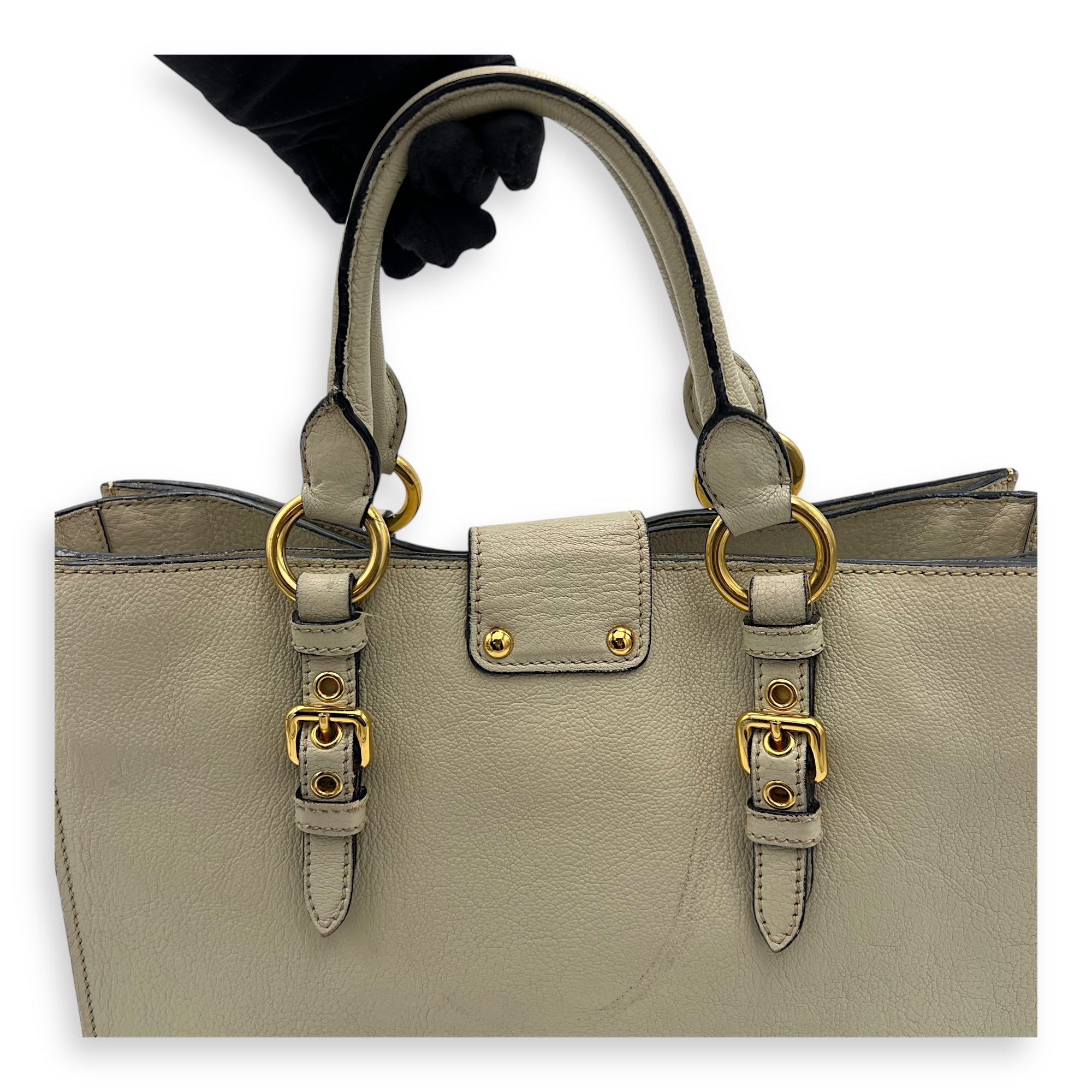 Buckle Top Handle Bag White in Calfskin, Gold hardware - Image 11