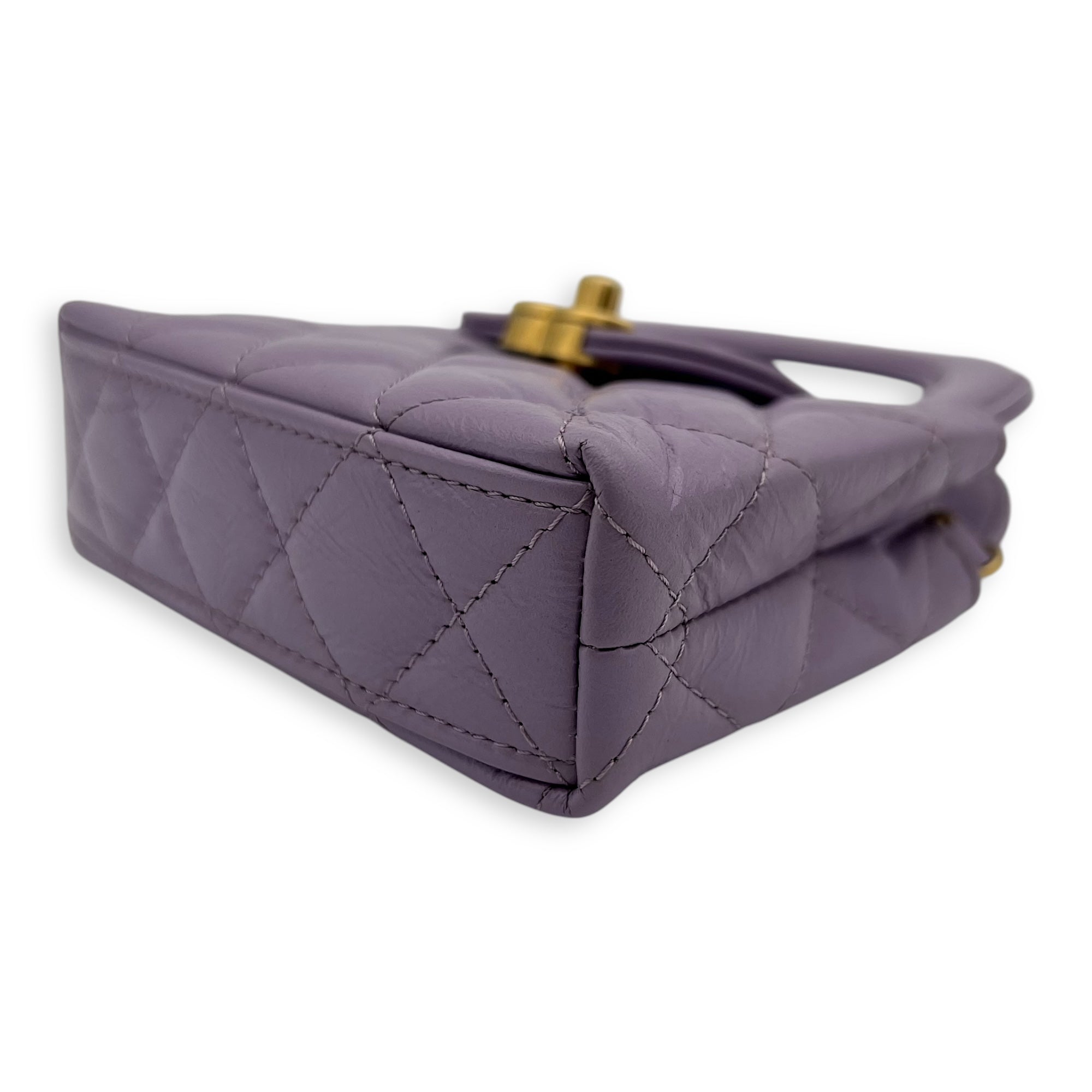 Kelly Nano Purple Top Handle Bag in Calfskin, Gold hardware - Image 10
