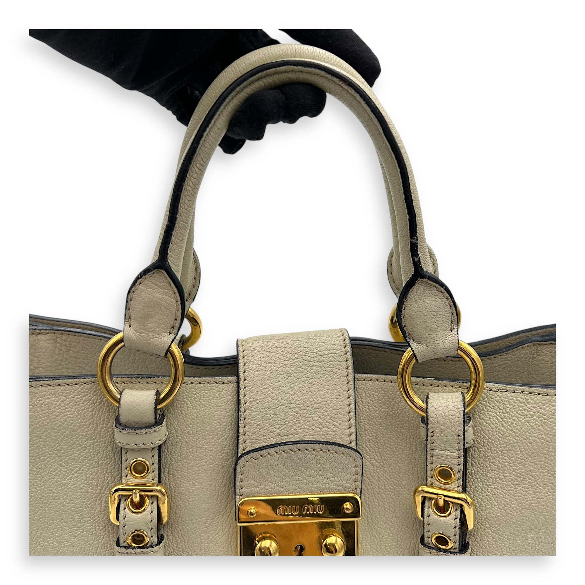 Buckle Top Handle Bag White in Calfskin, Gold hardware - Image 10