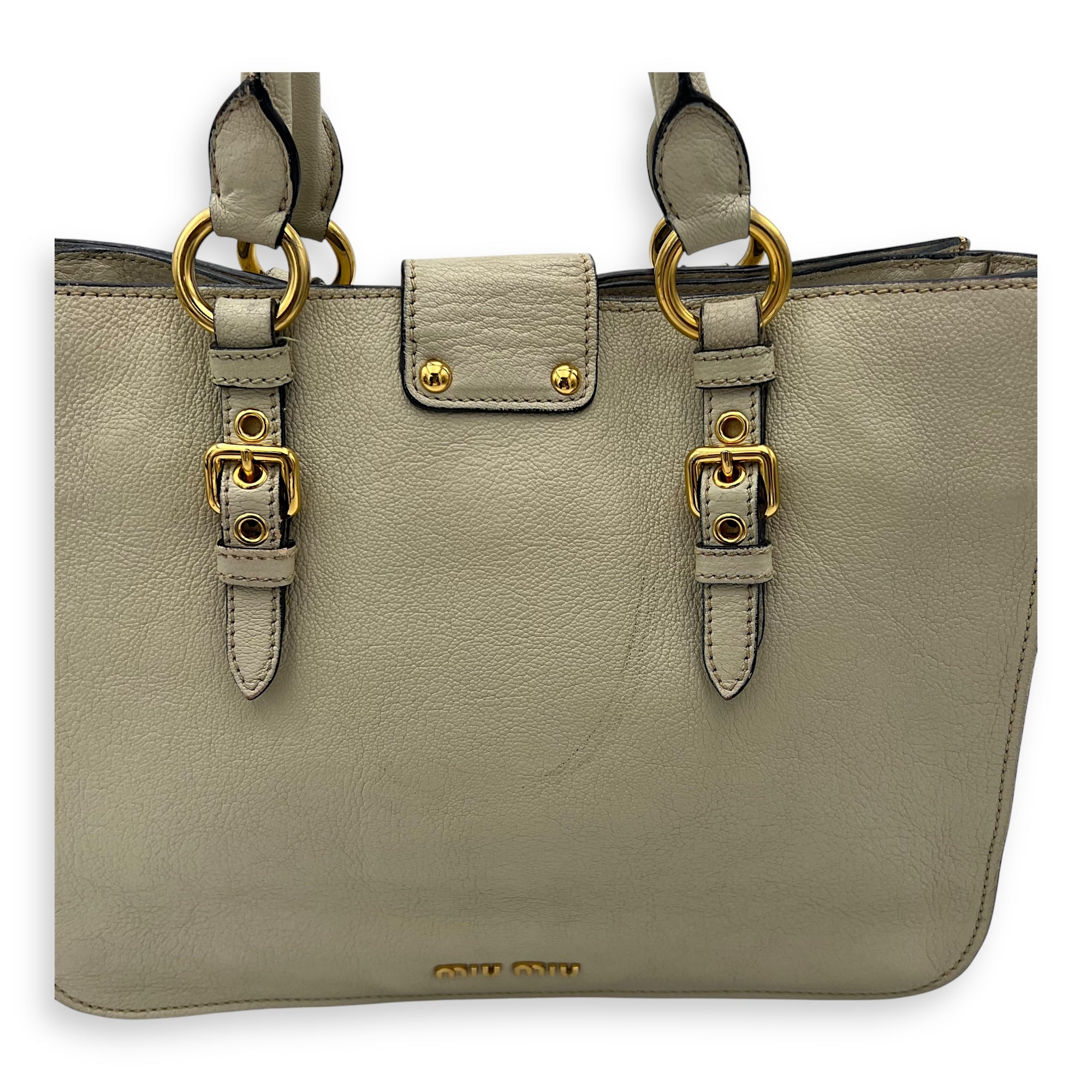 Buckle Top Handle Bag White in Calfskin, Gold hardware - Image 9