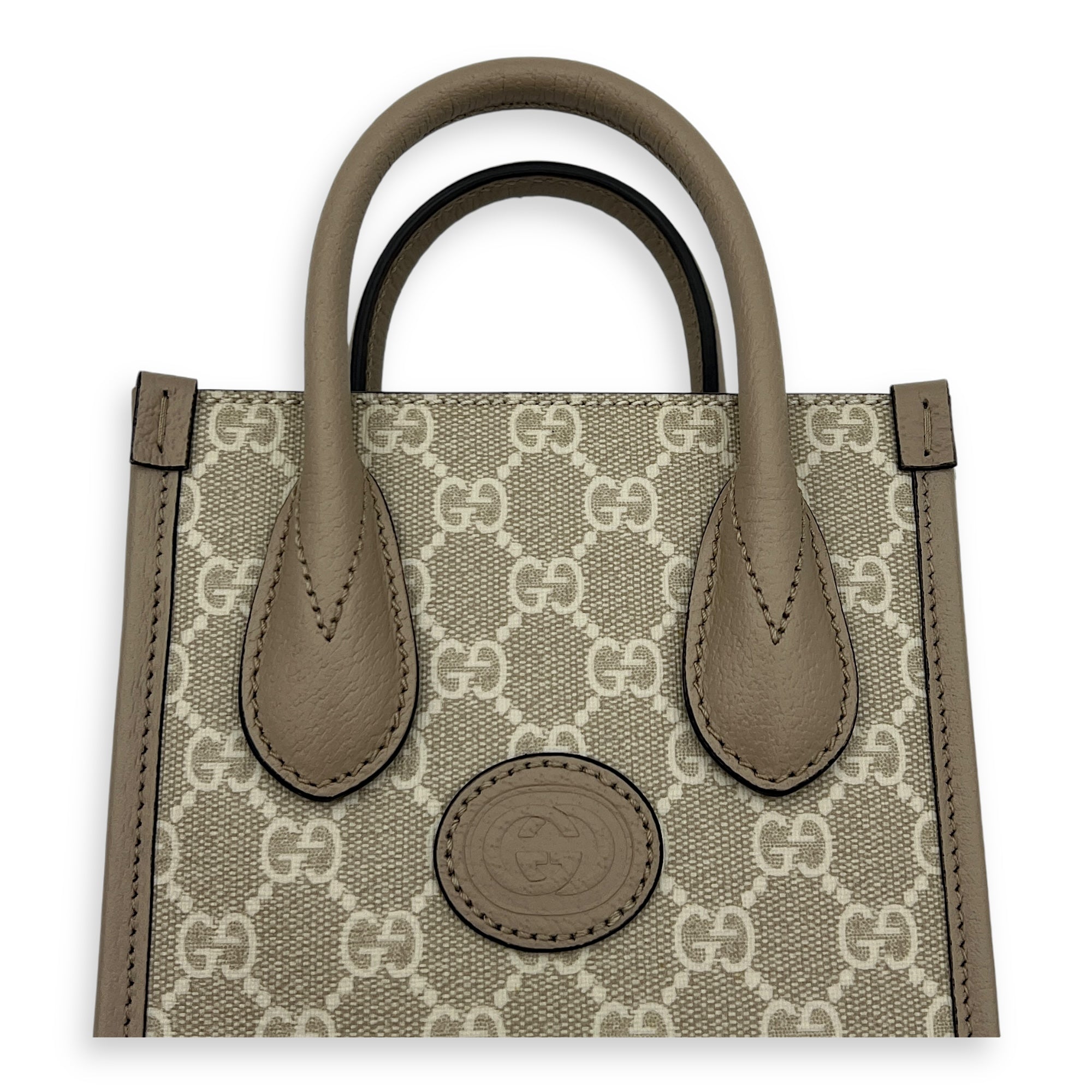 Interlocking G Tote Bag Mini Beige in Coated Canvas, Brushed Gold hardware - Image 10