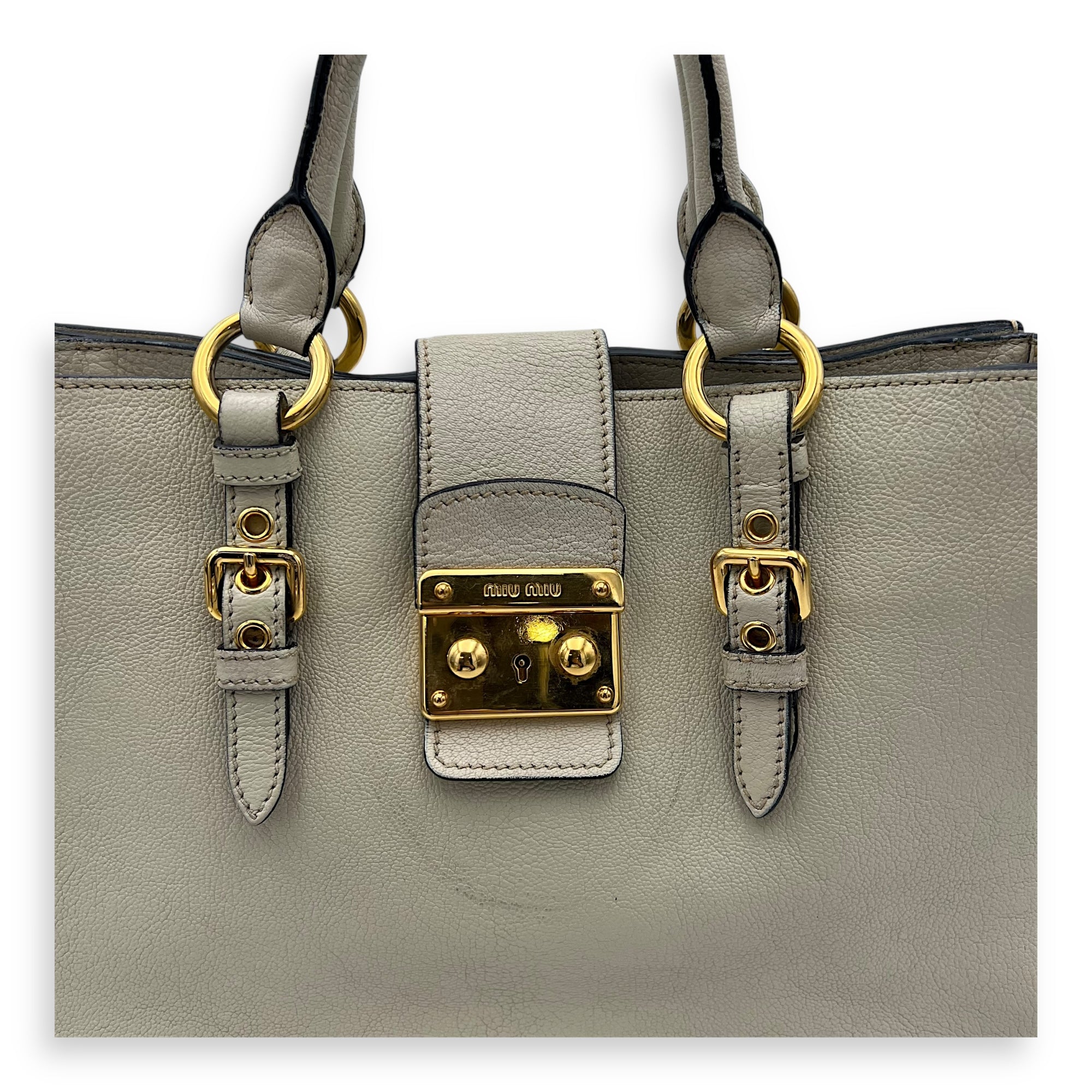 Buckle Top Handle Bag White in Calfskin, Gold hardware - Image 8