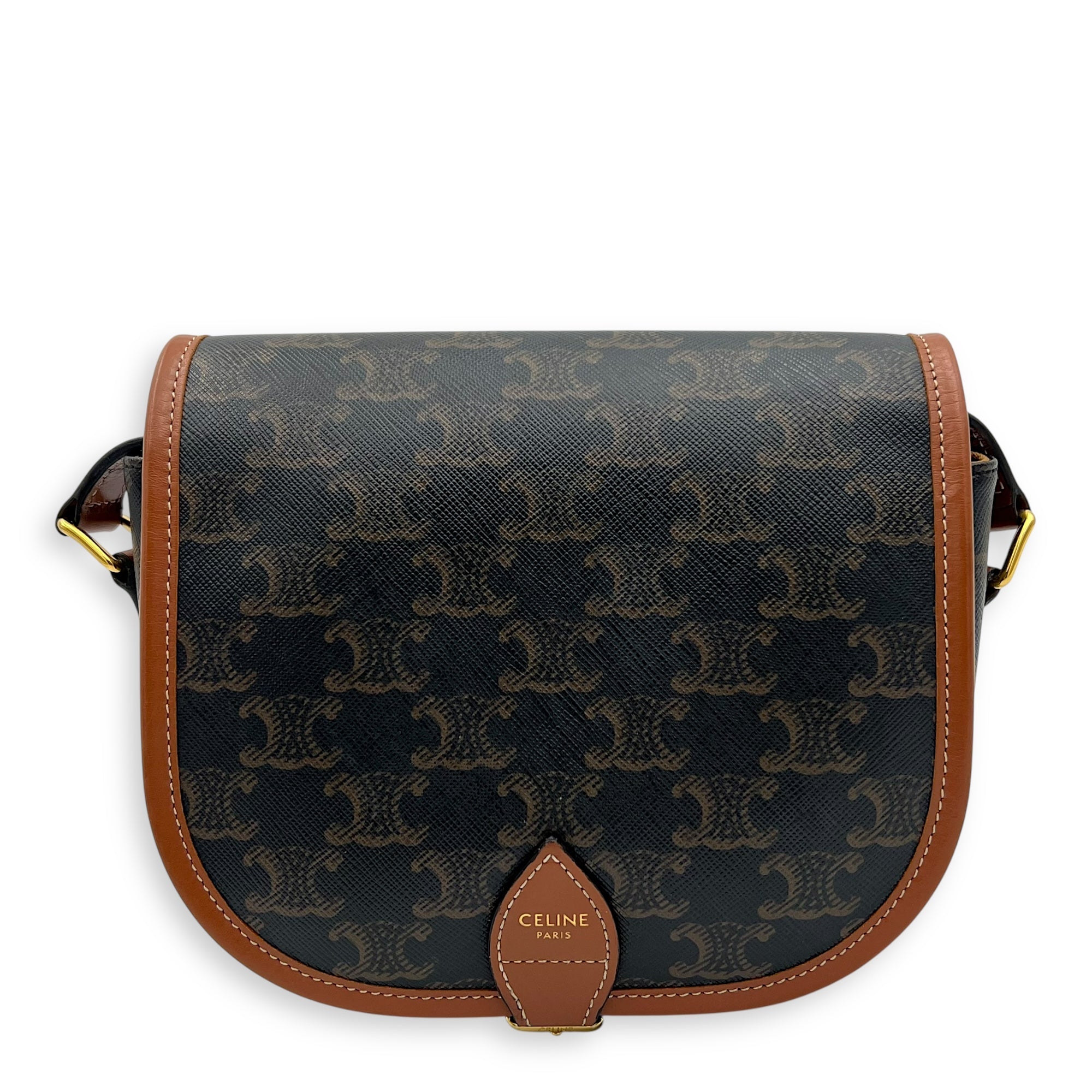 Folco Crossbody Bag Brown in Coated Canvas, Gold hardware