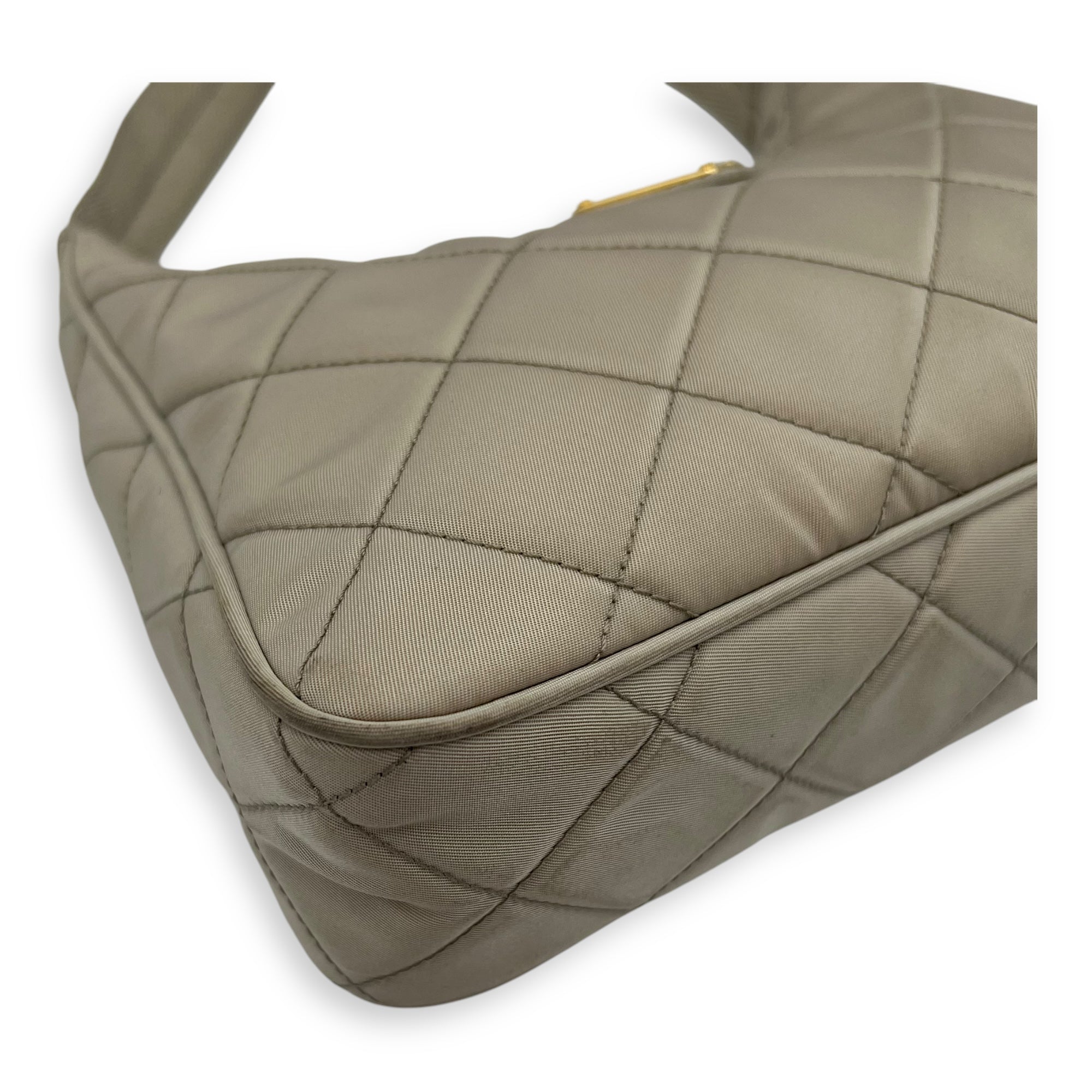 Re-Edition Shoulder Bag Beige in Re-Nylon, Gold hardware - Image 16