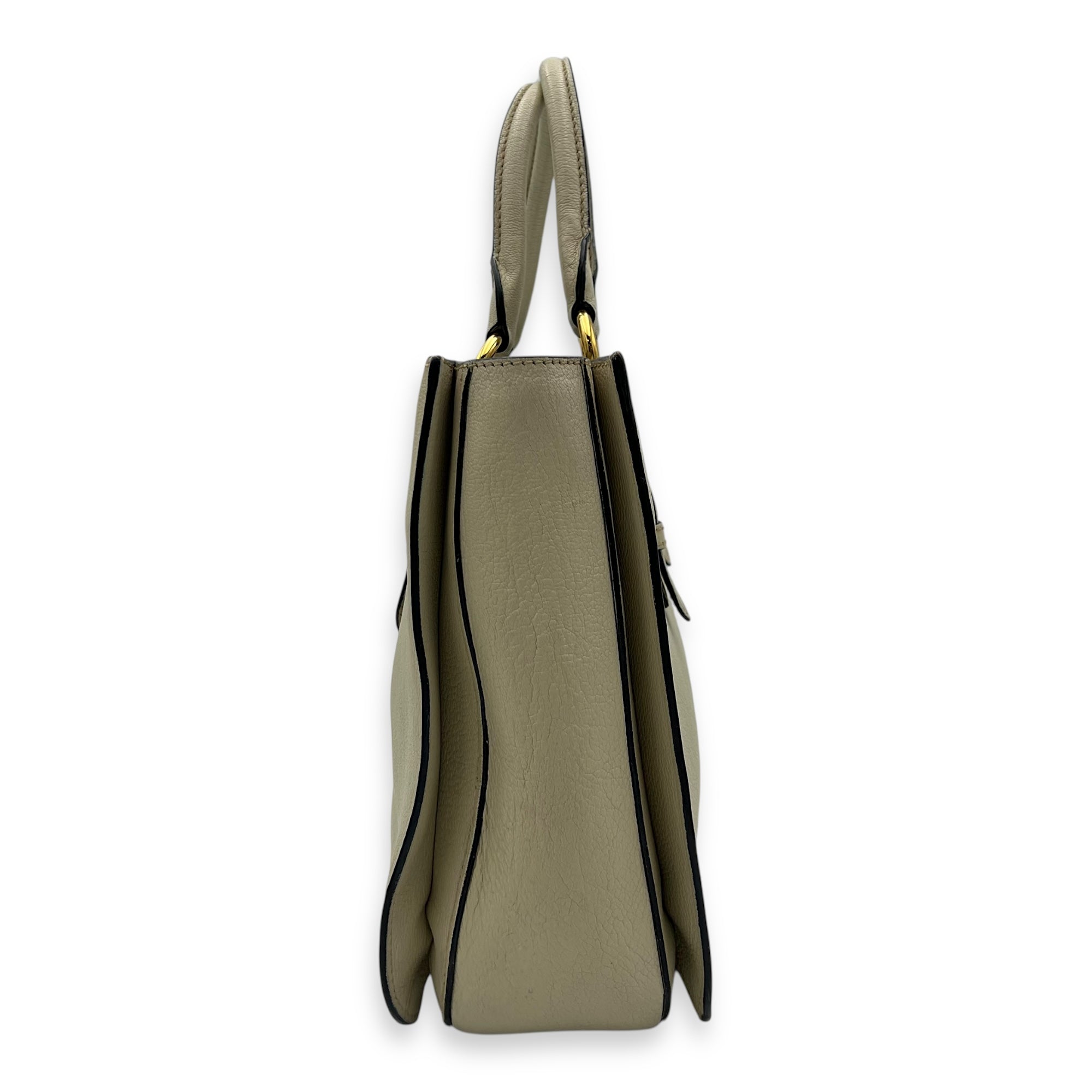 Buckle Top Handle Bag White in Calfskin, Gold hardware - Image 5