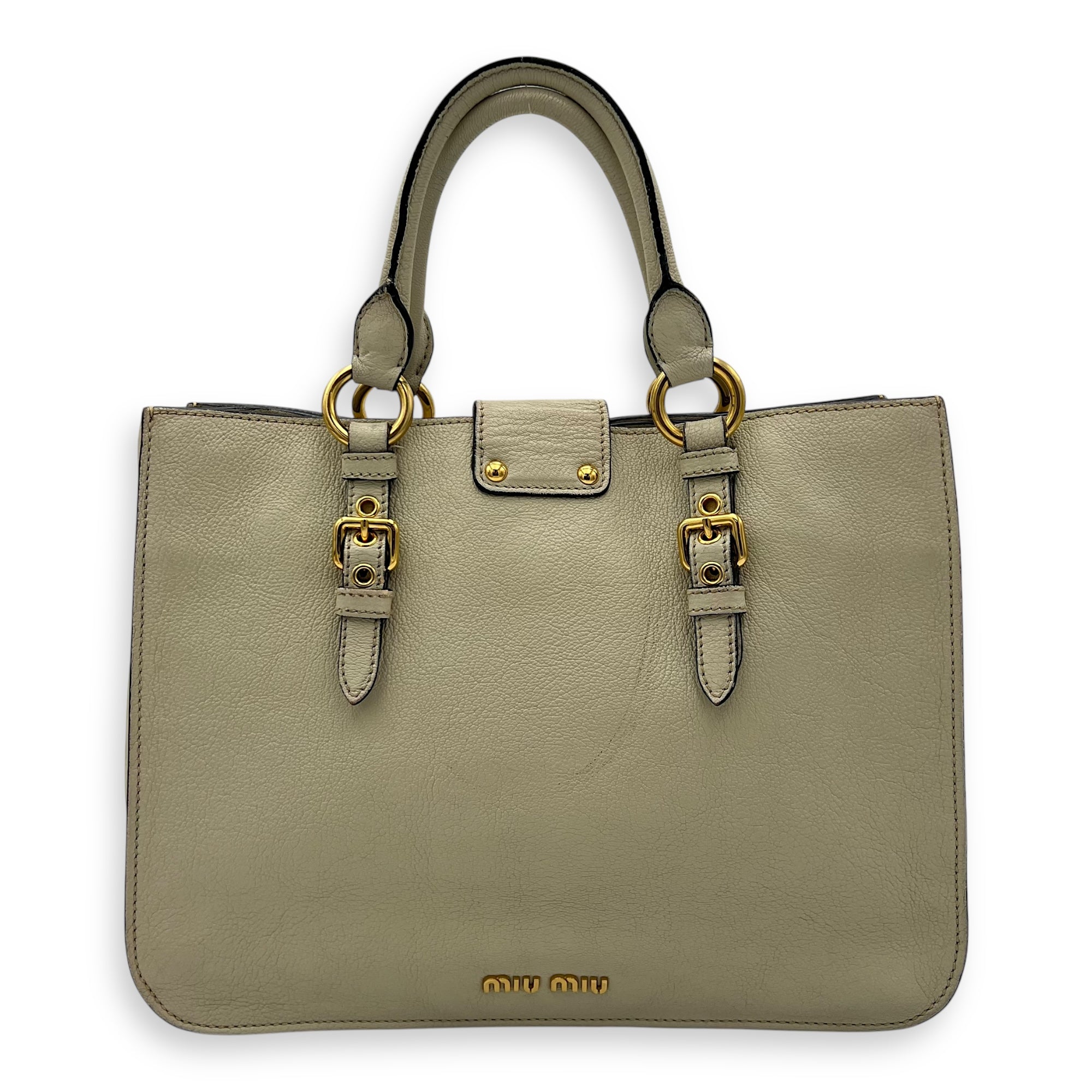 Buckle Top Handle Bag White in Calfskin, Gold hardware - Image 3