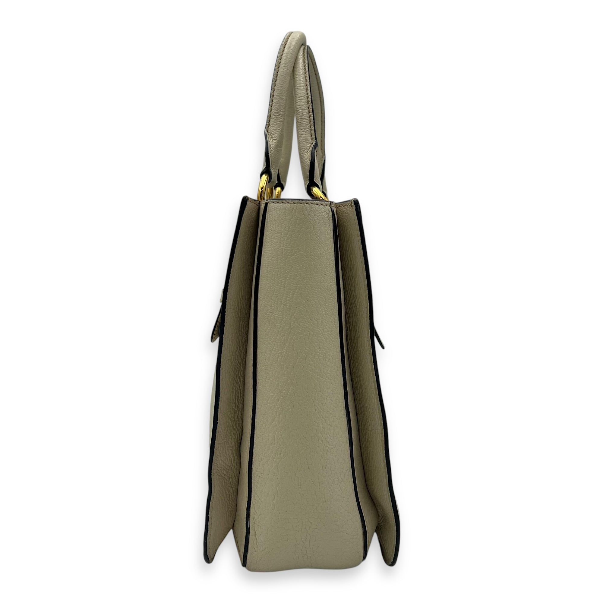 Buckle Top Handle Bag White in Calfskin, Gold hardware - Image 4