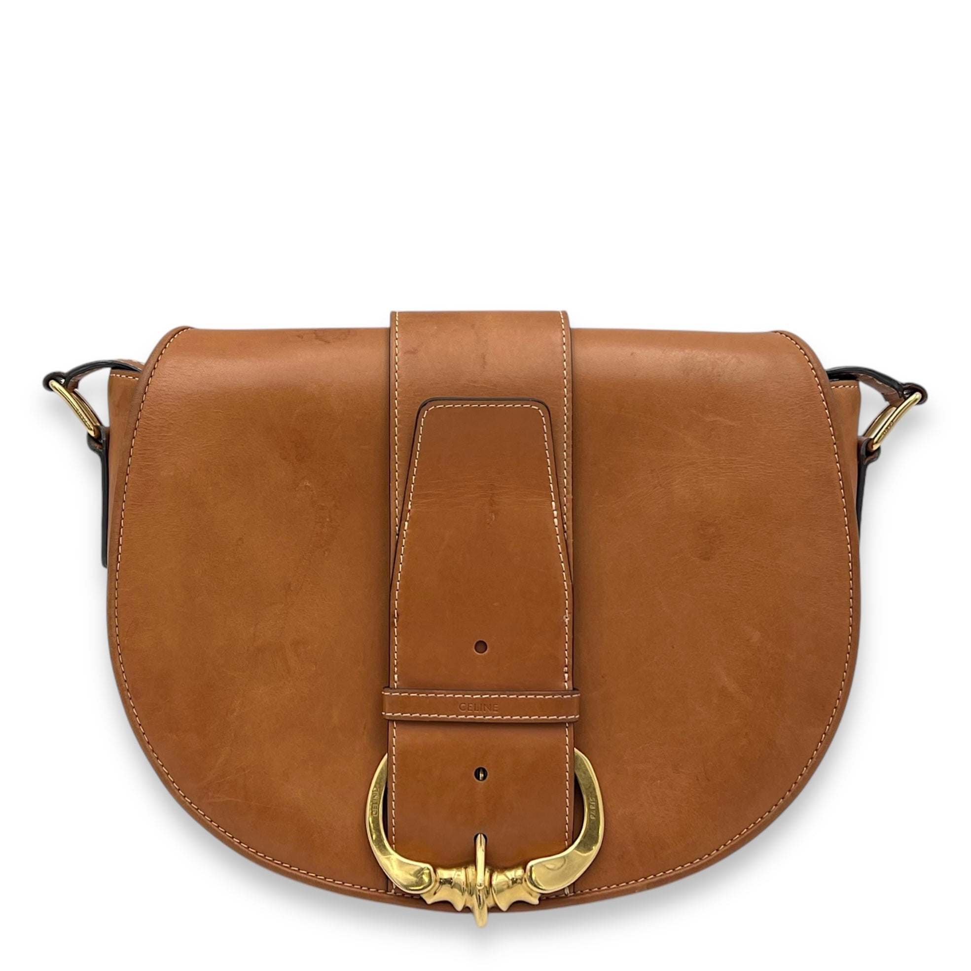 Camarat Crossbody Bag Brown in Calfskin, Gold hardware