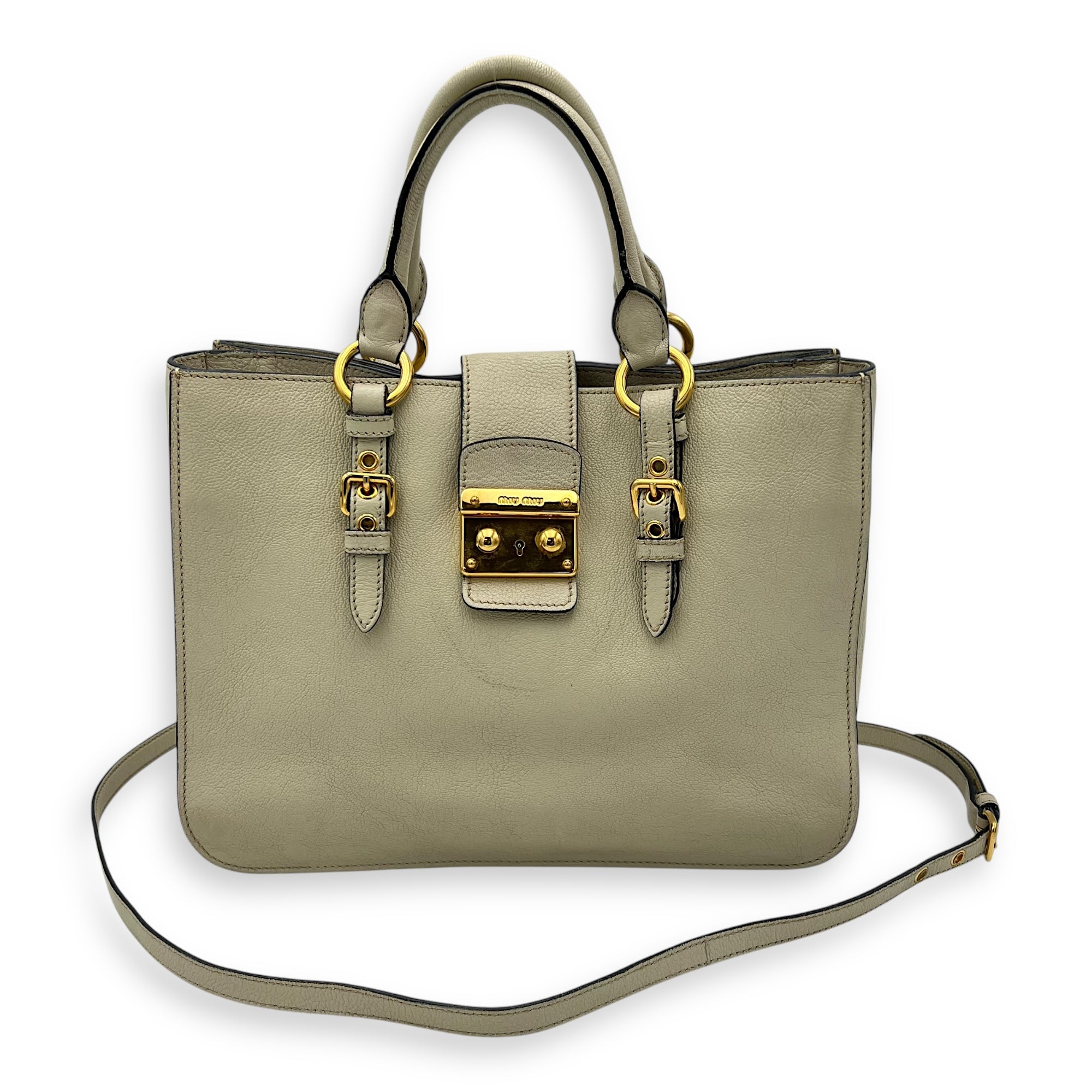 Buckle Top Handle Bag White in Calfskin, Gold hardware - Image 14