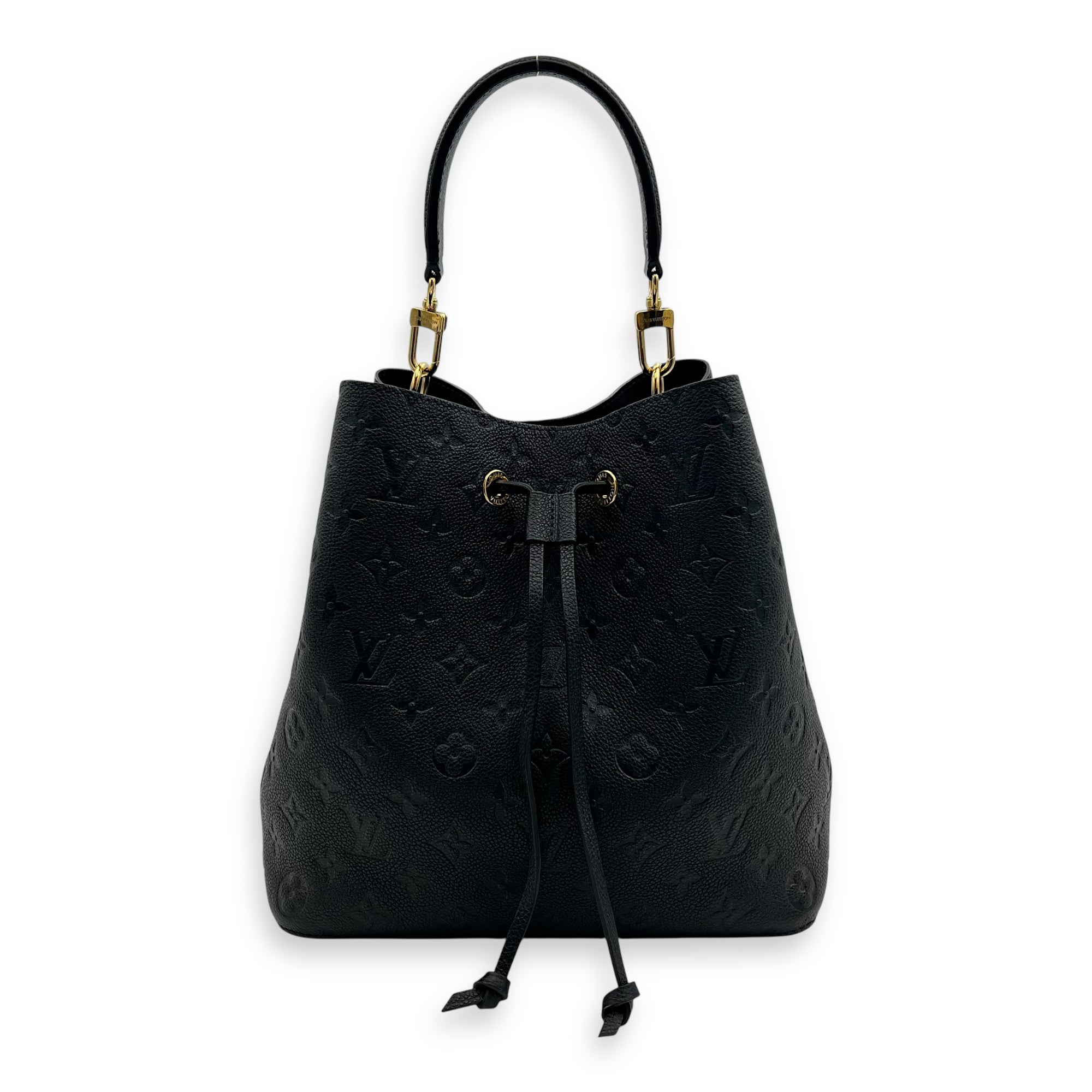 NeoNoe MM Black Bucket Bag in Monogram Empreinte Leather, Gold hardware