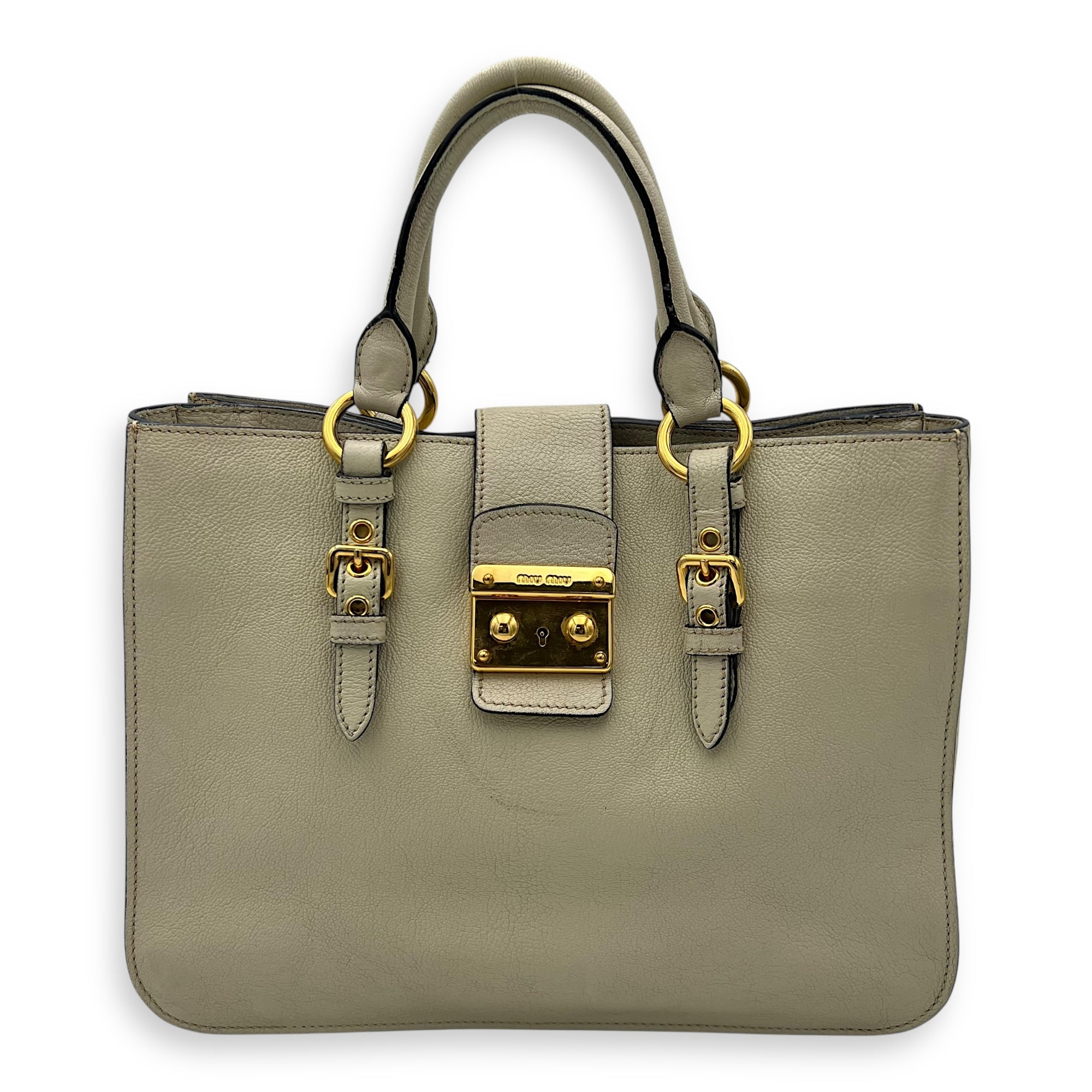 Buckle Top Handle Bag White in Calfskin, Gold hardware