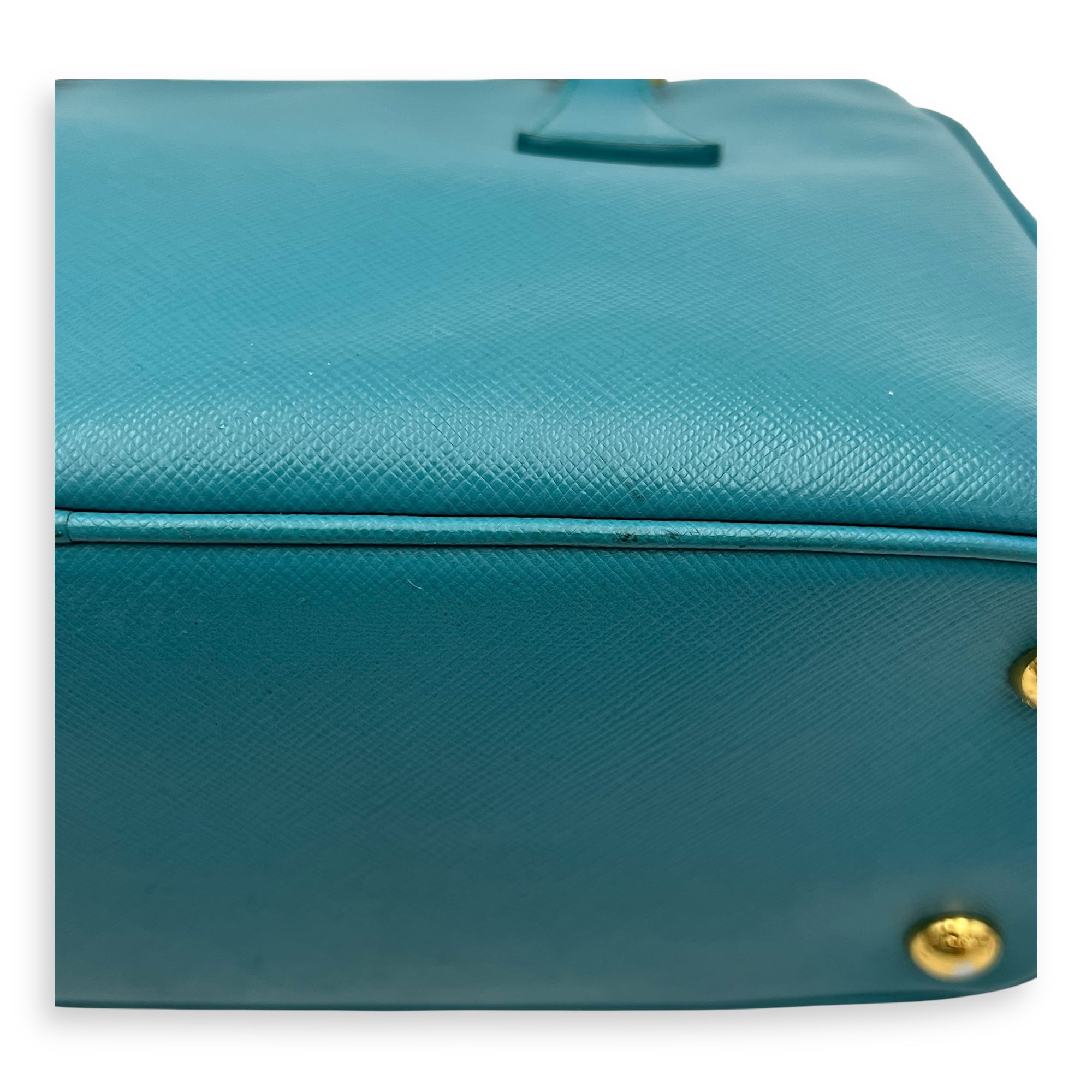 Galleria Top Handle Bag Blue in Saffiano Leather, Gold hardware - Image 12