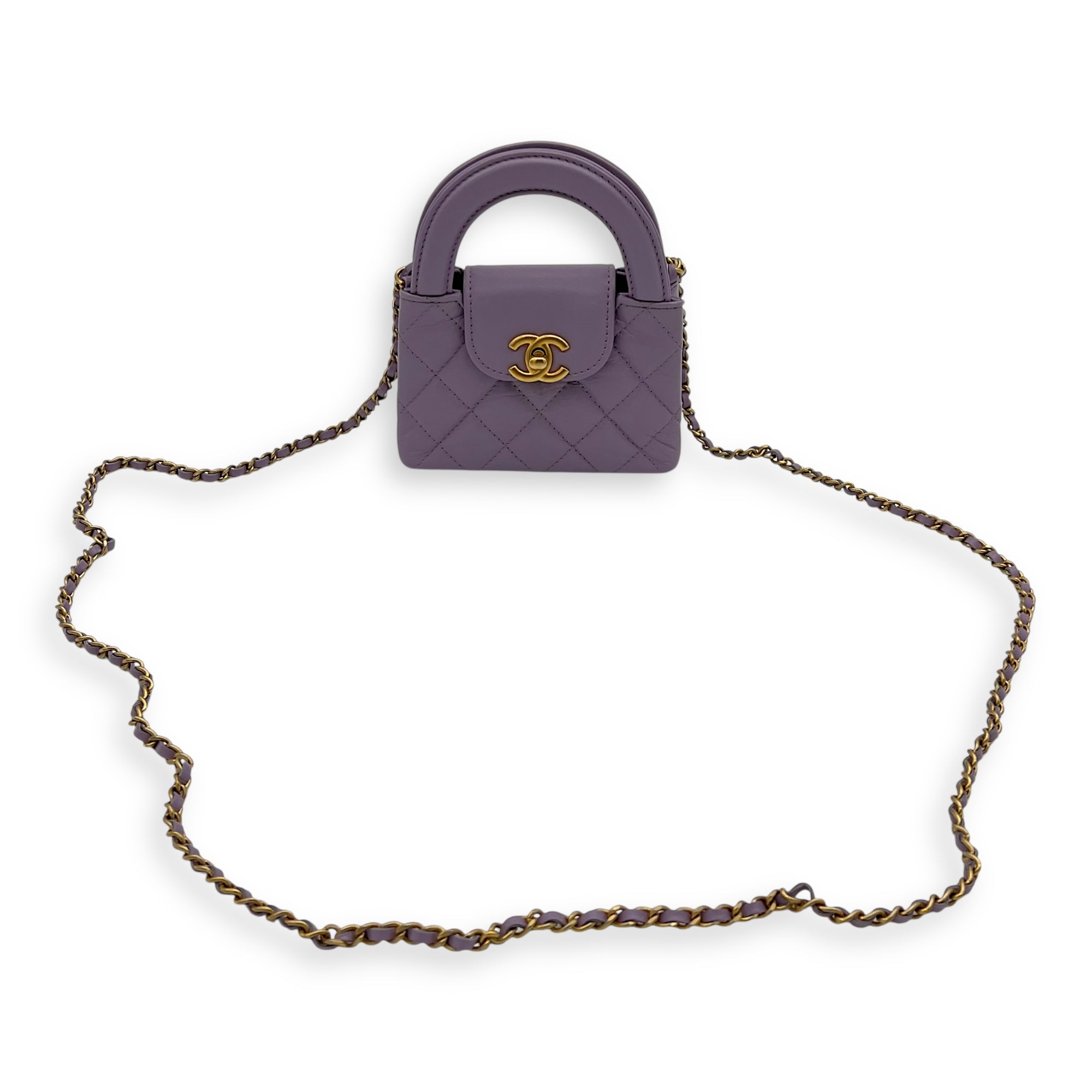 Kelly Nano Purple Top Handle Bag in Calfskin, Gold hardware - Image 11