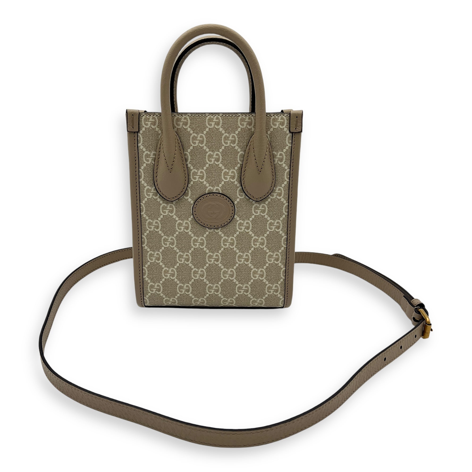 Interlocking G Tote Bag Mini Beige in Coated Canvas, Brushed Gold hardware - Image 11