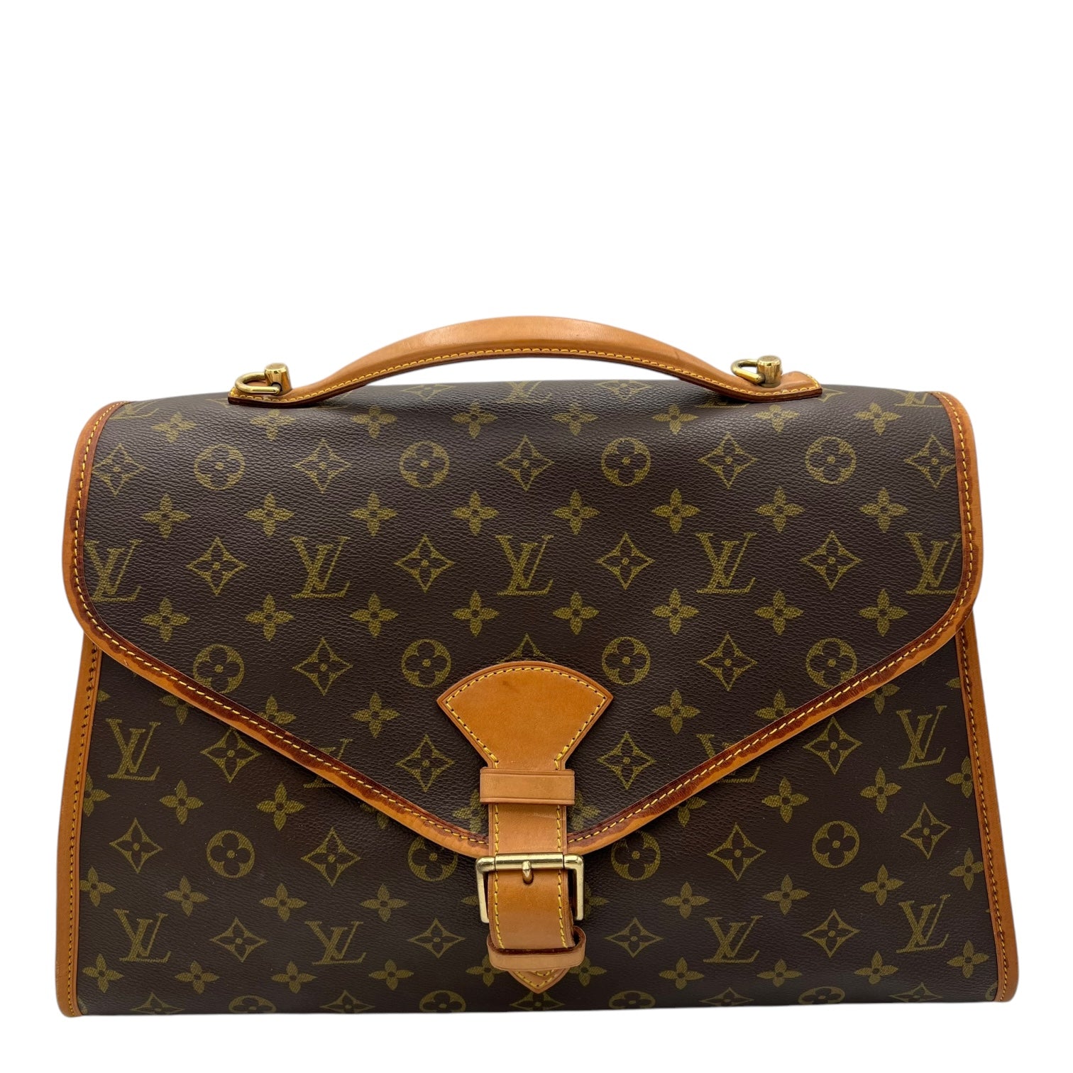 Beverly Top Handle Bag Brown in Monogram Coated Canvas, Gold hardware