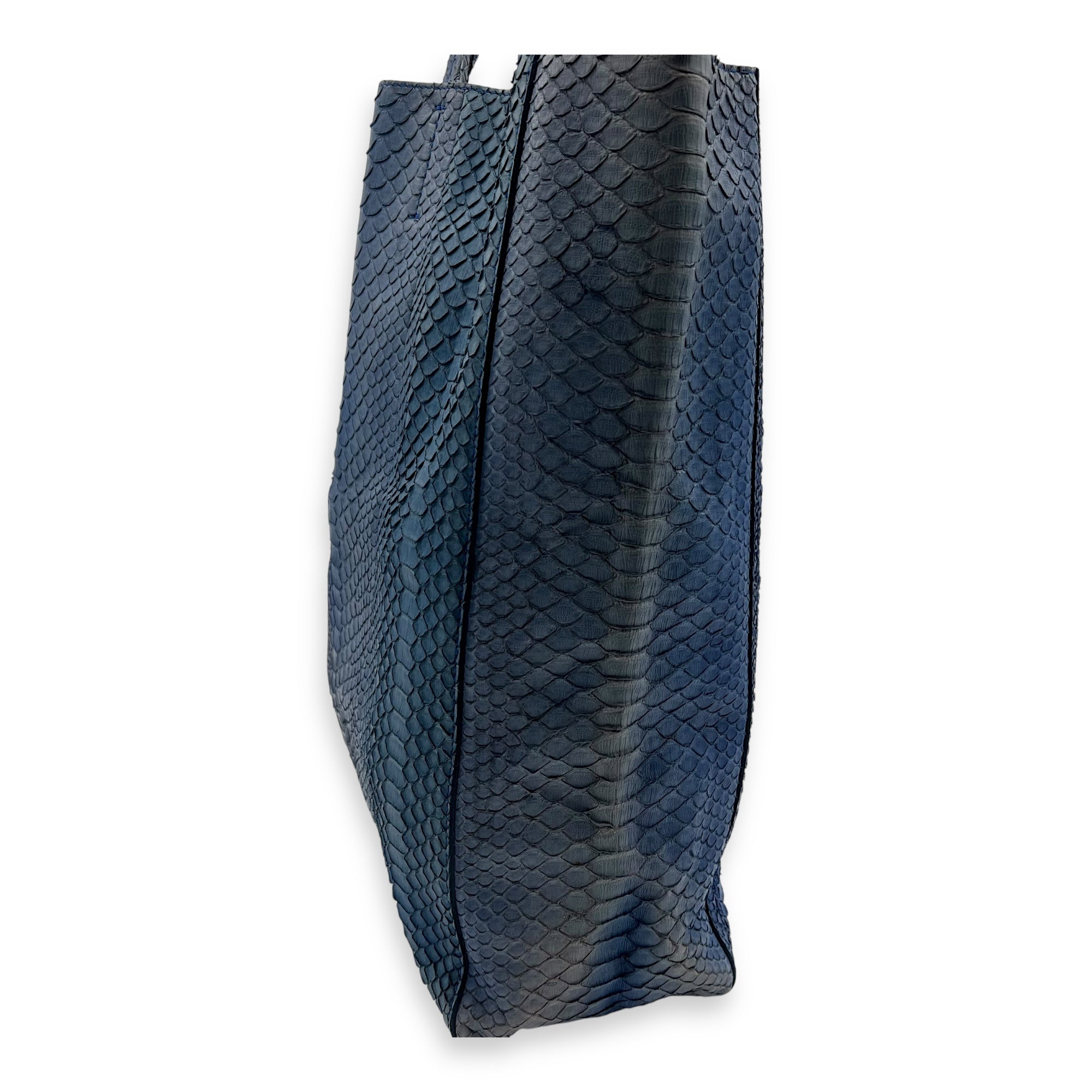 Cabas Tote Bag Blue in Python Leather, Gold hardware - Image 9