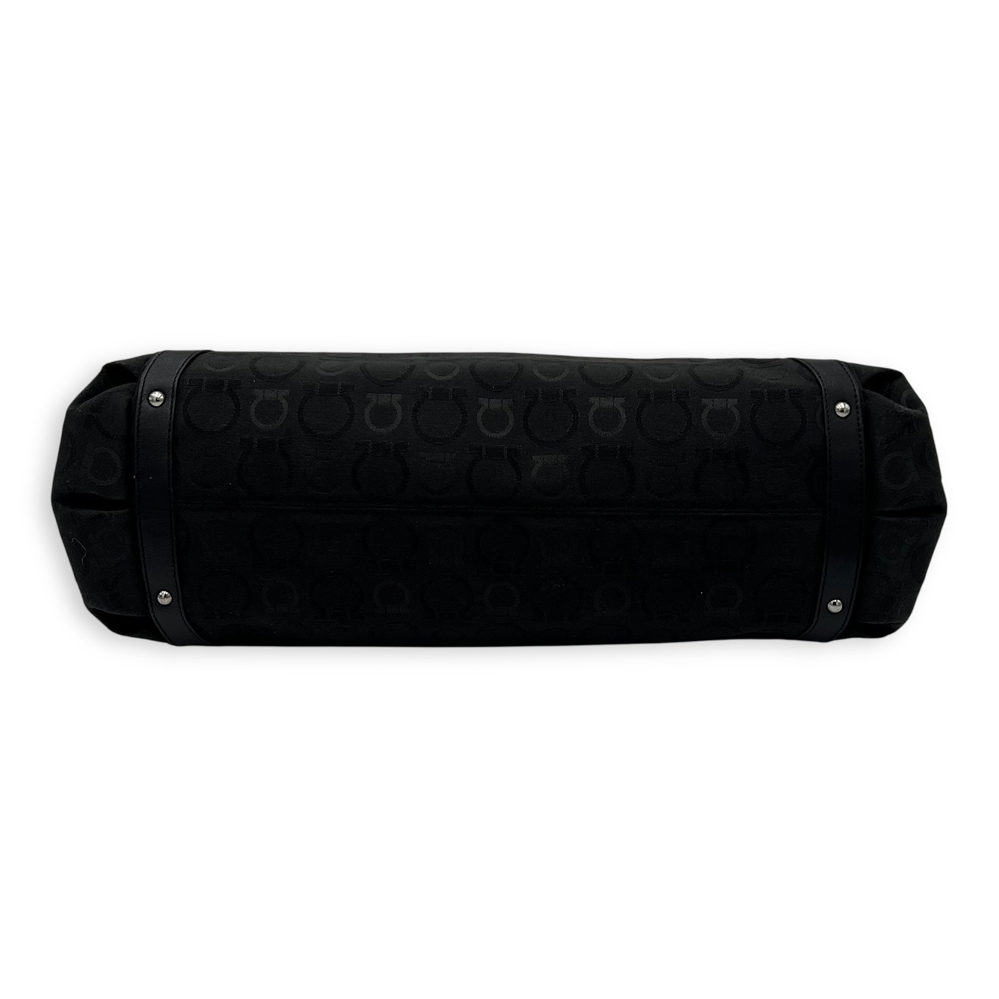 Vintage Black Shoulder Bag in Canvas, Silver hardware - Image 6