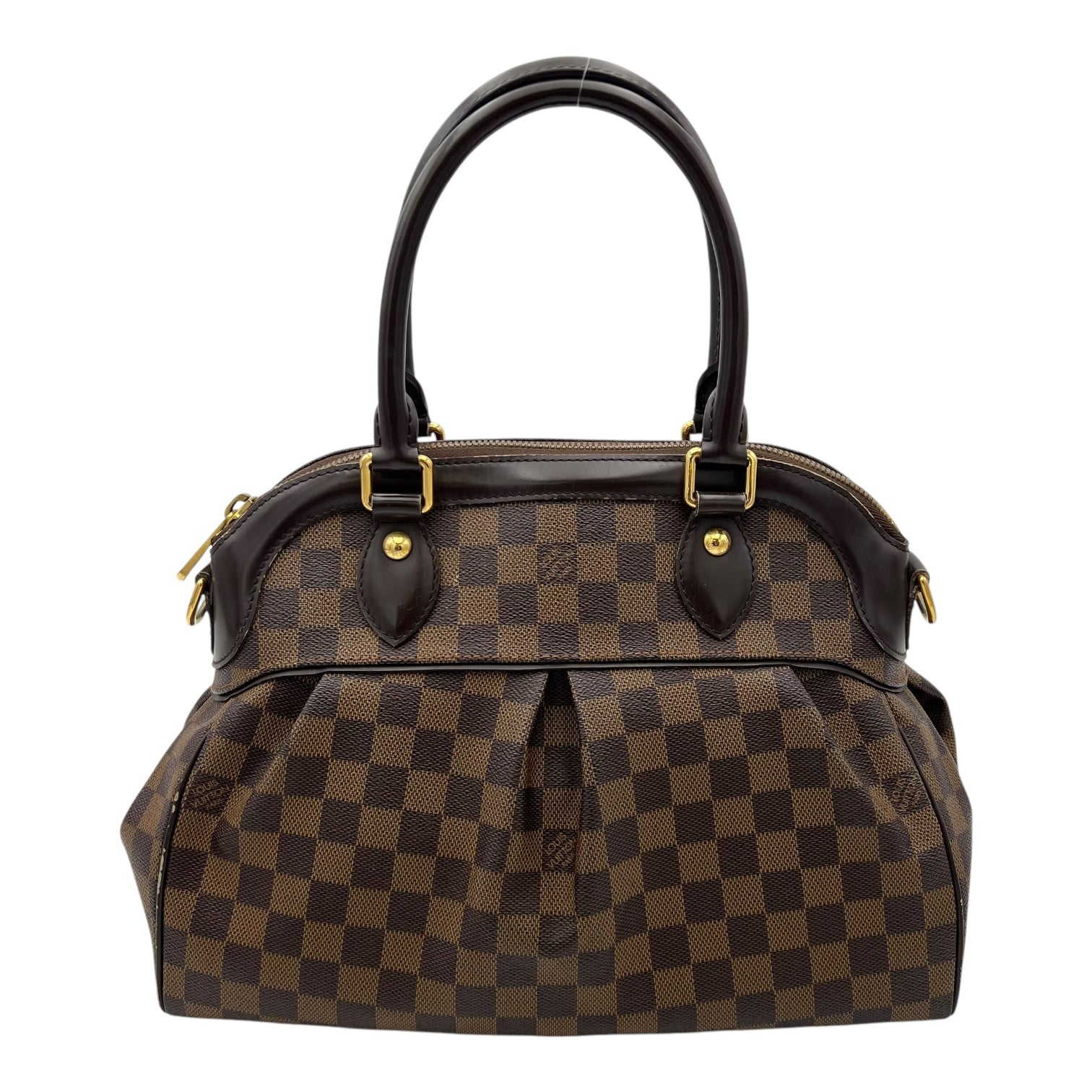 Trevi PM Damier Ebene Top Handle Bag in Coated Canvas, Gold hardware