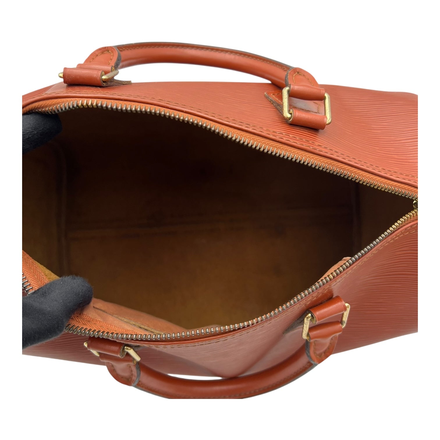 Speedy Brown Top Handle Bag in Epi Leather, Gold hardware - Image 7