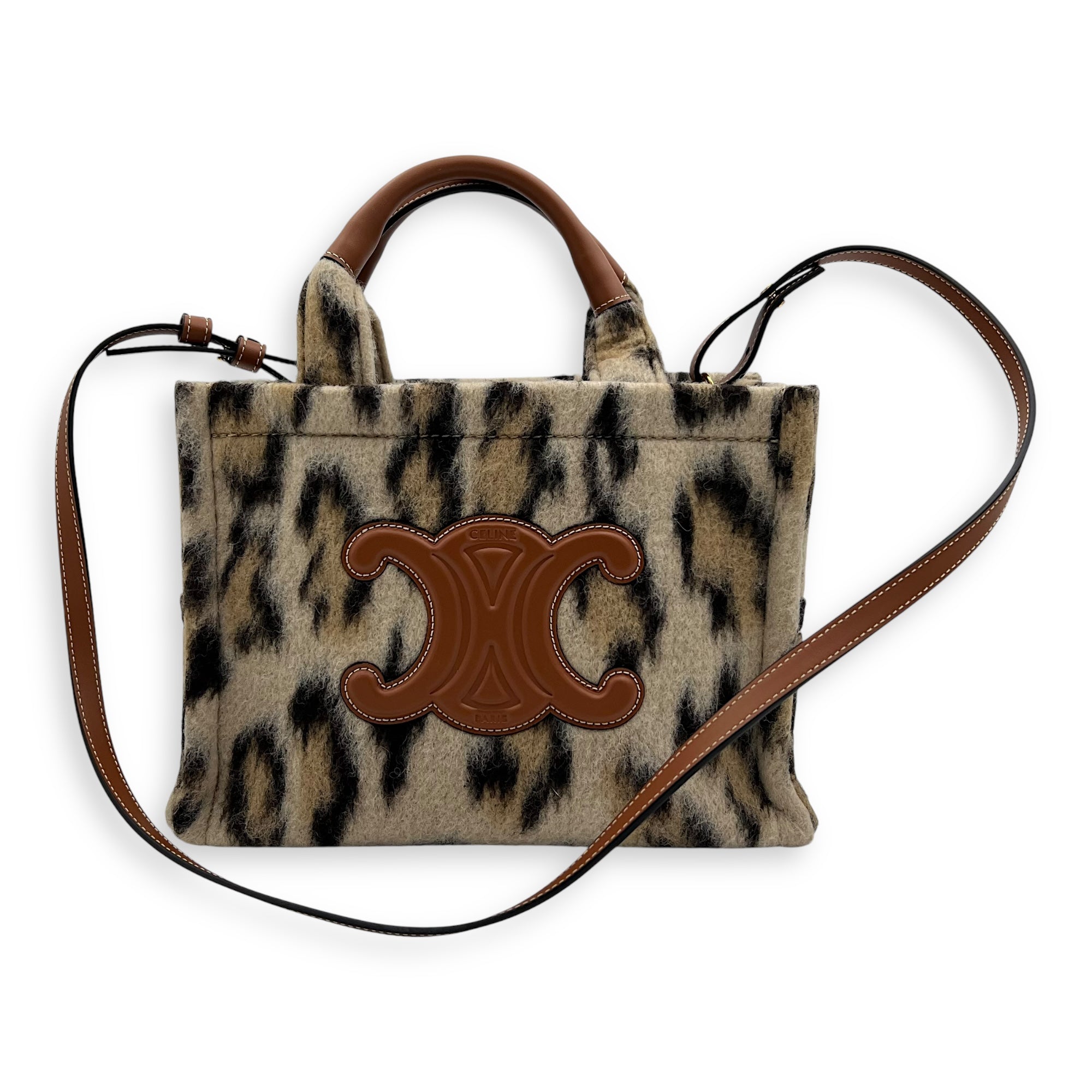 Cabas Small Brown Tote Bag in Wool, Gold hardware - Image 11