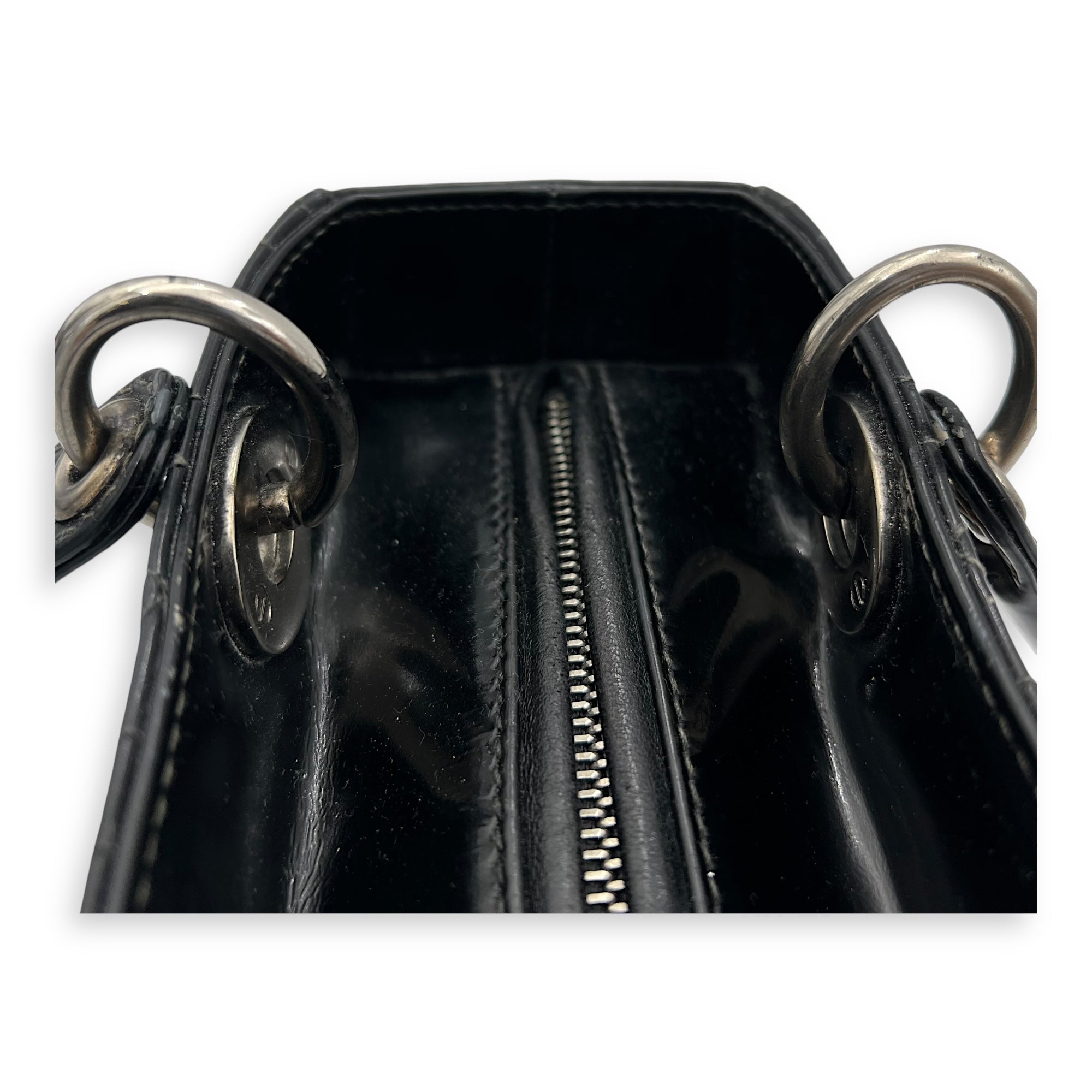 Lady Dior Top Handle Bag Medium Black in Patent Leather, Silver hardware - Image 13