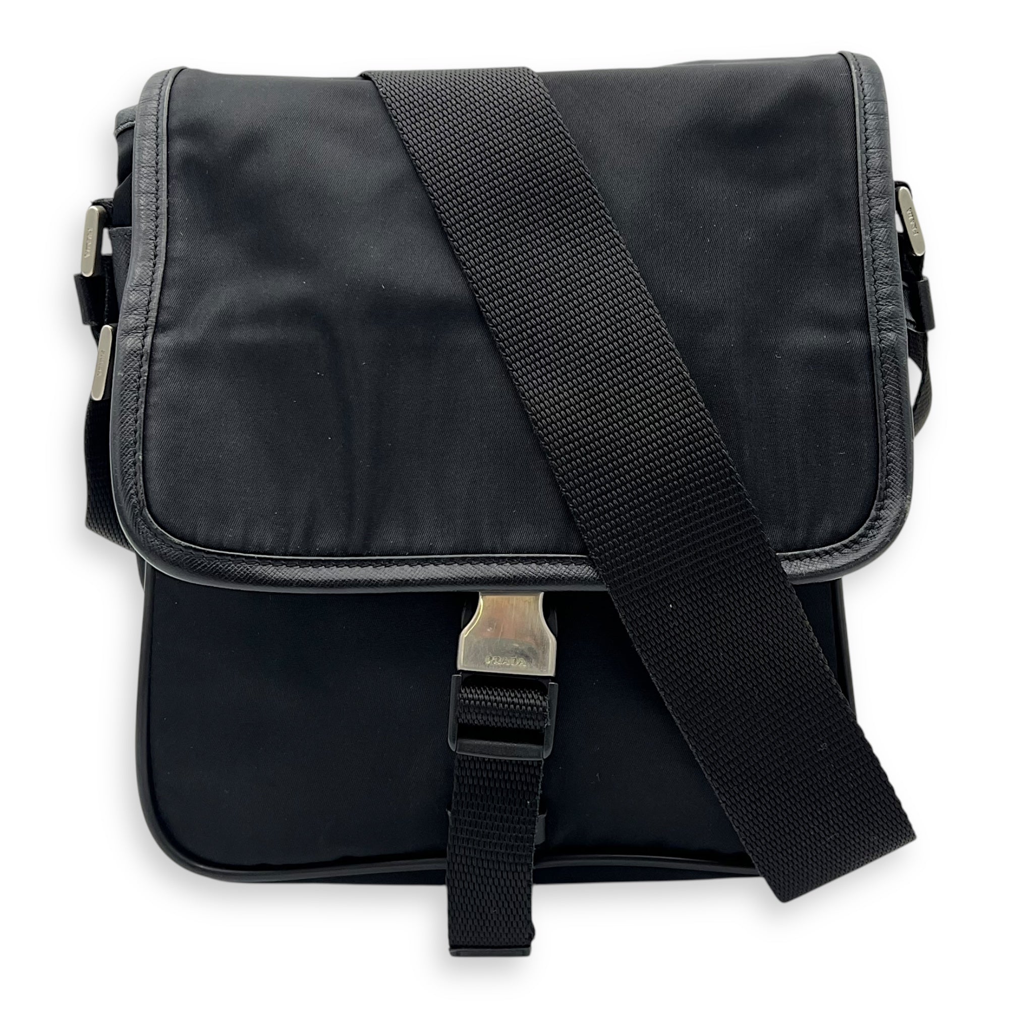 Logo Messenger Black in Nylon, Silver hardware