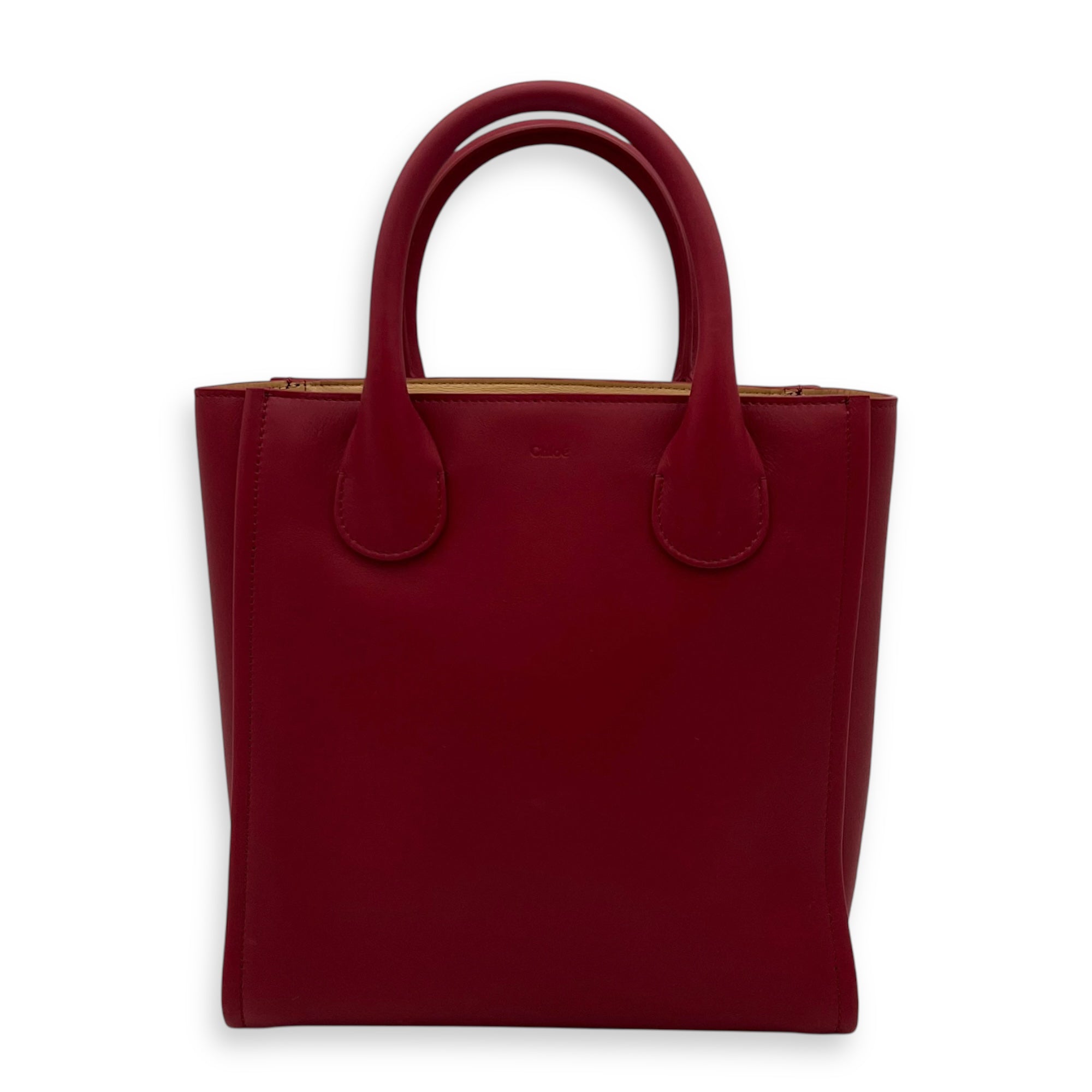 Joyce Red Top Handle Bag in Calfskin, Gold hardware