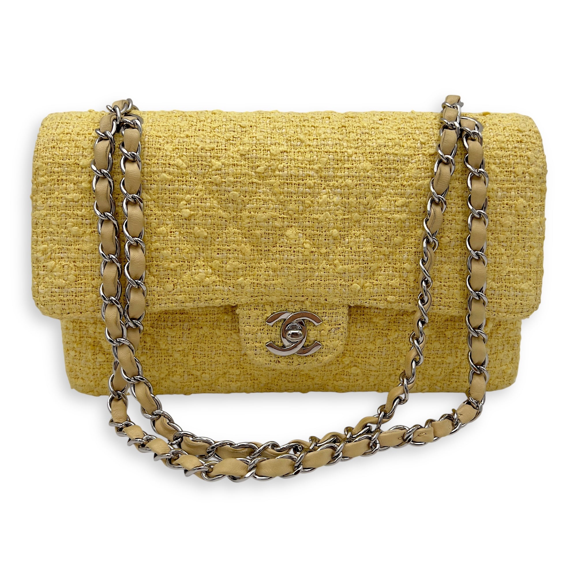 Classic Shoulder Bag Yellow in Tweed, Silver hardware - Image 13
