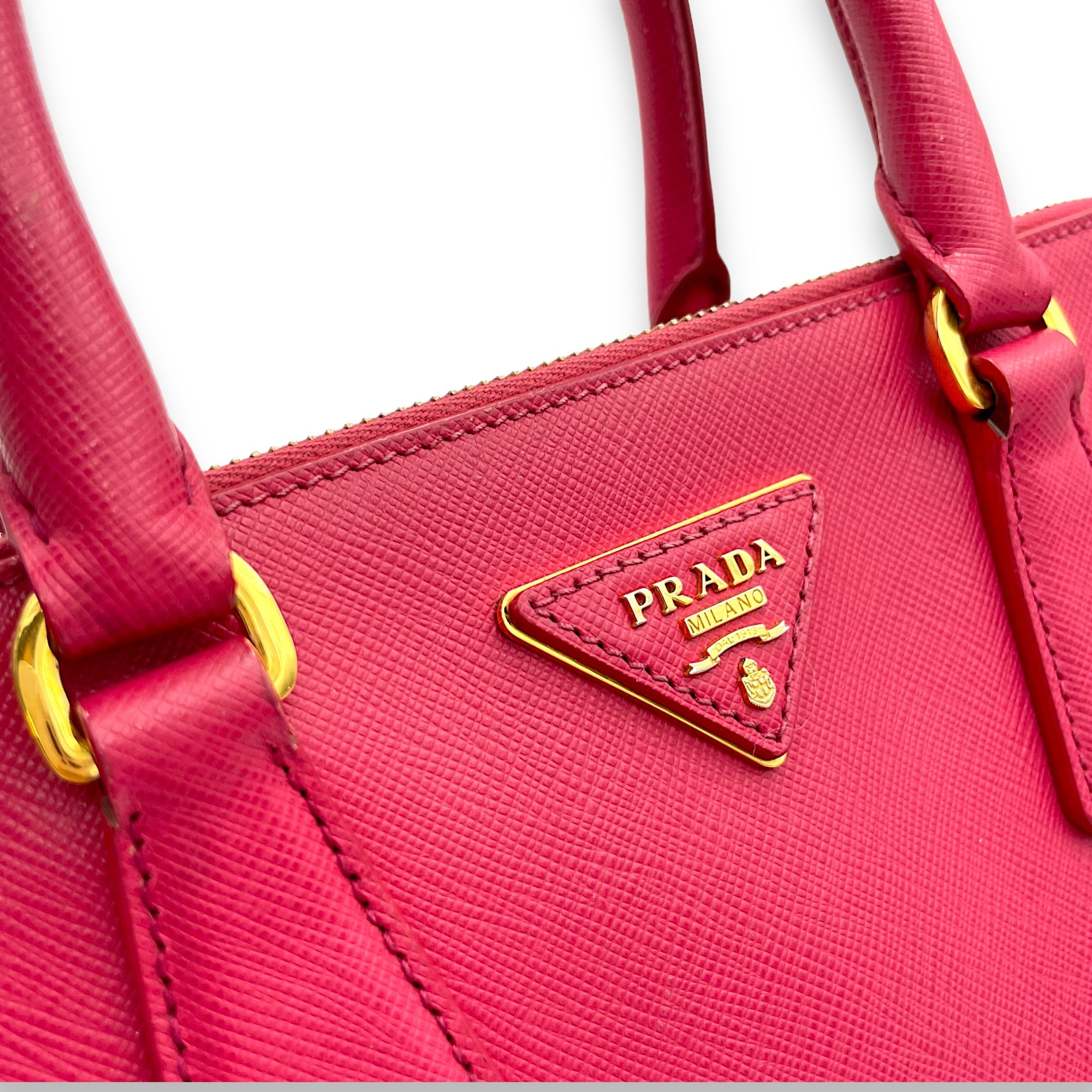 Galleria Small Pink Top Handle Bag in Saffiano Leather, Gold hardware - Image 7