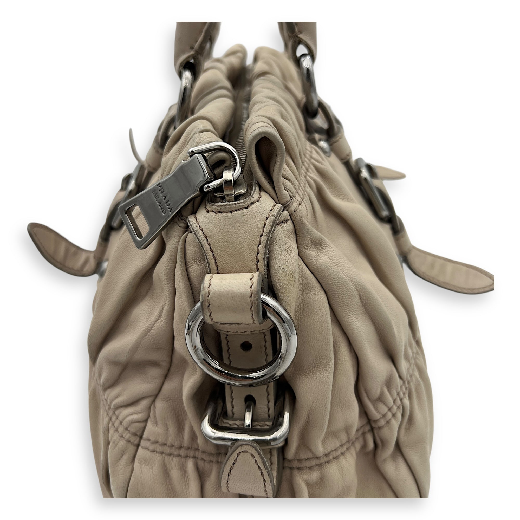Gaufre Satchel Beige Top Handle Bag in Lambskin, Silver hardware - Image 17