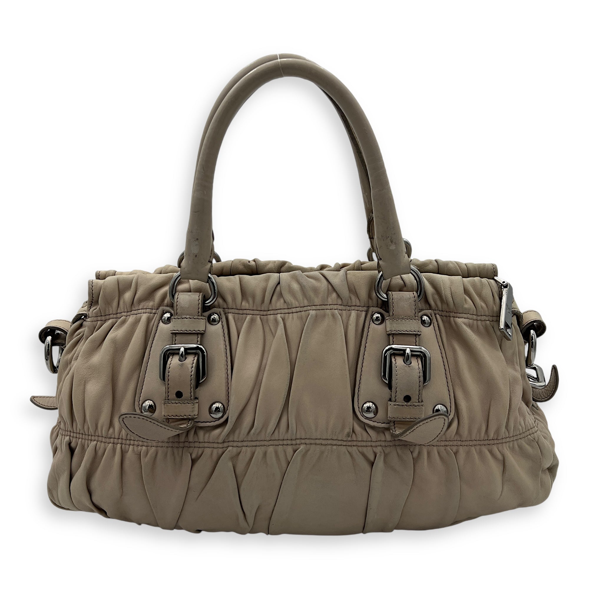 Gaufre Satchel Beige Top Handle Bag in Lambskin, Silver hardware - Image 3