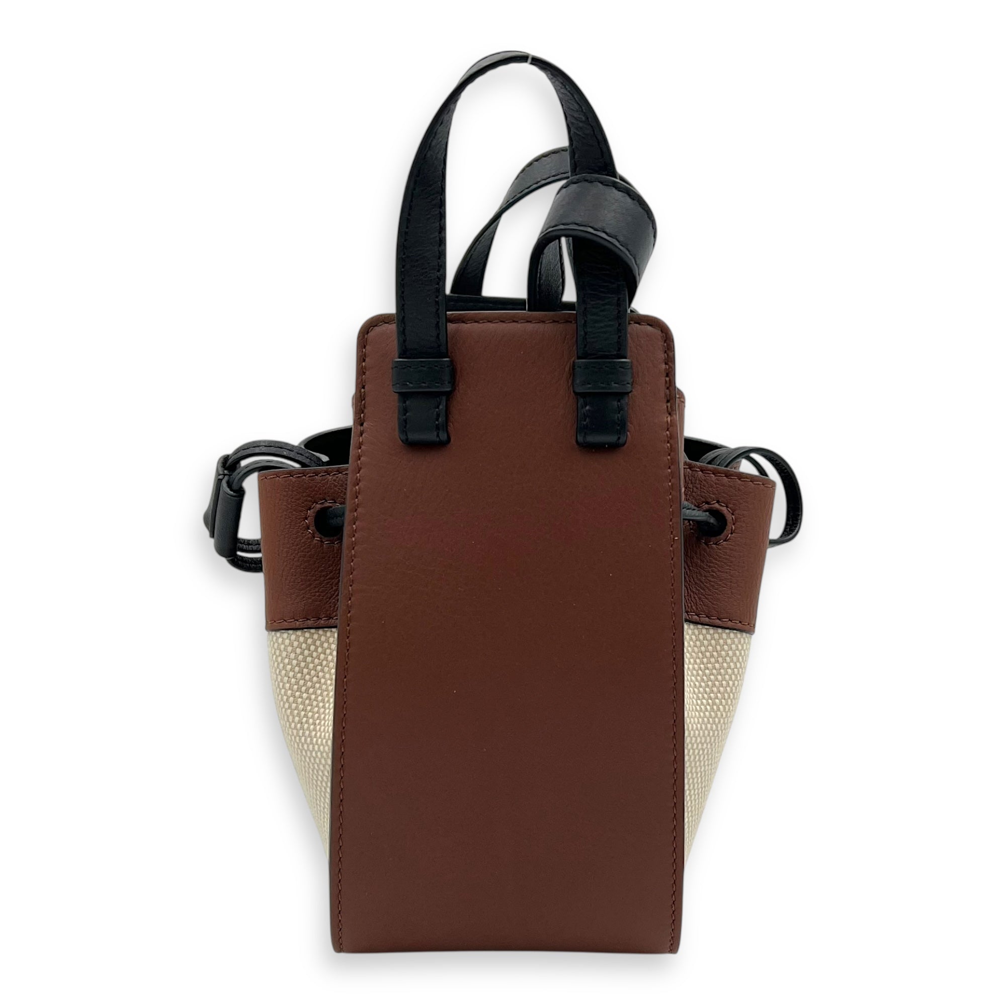 Hammock Shoulder Bag Mini Black White Brown in Canvas & Calfskin, Gold hardware - Image 3