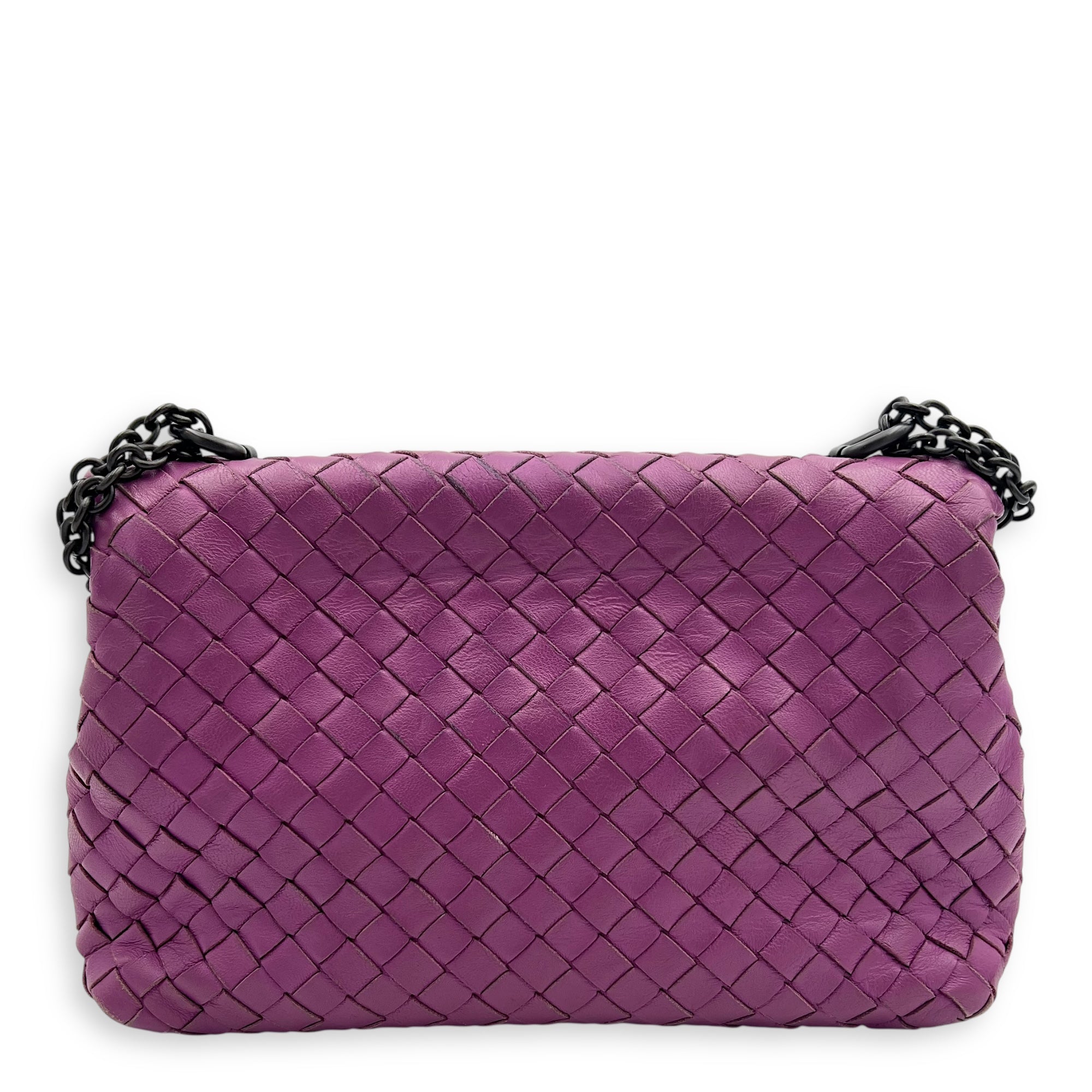 Intrecciato Shoulder Bag Purple in Lambskin, Ruthenium hardware - Image 3