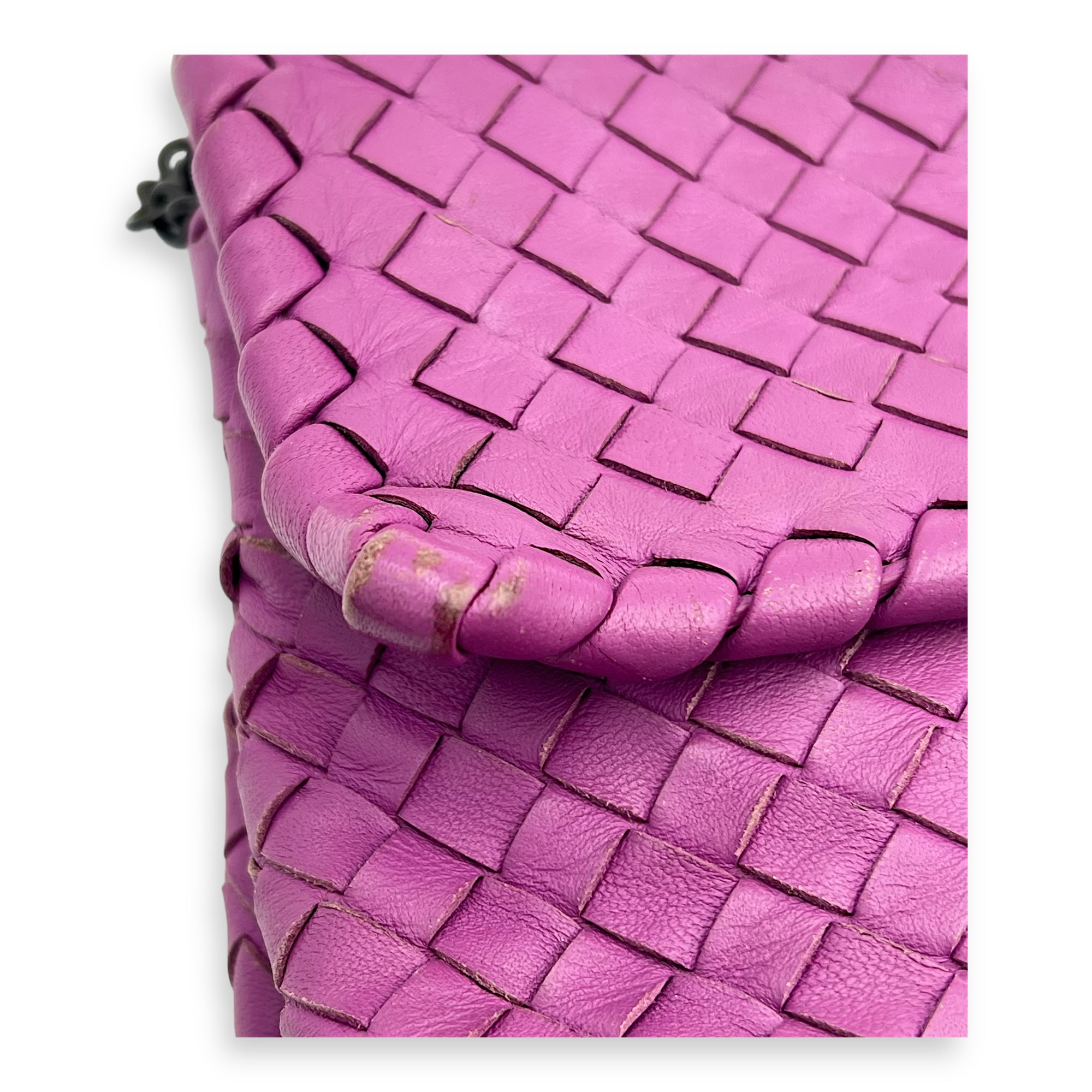 Intrecciato Shoulder Bag Purple in Lambskin, Ruthenium hardware - Image 13