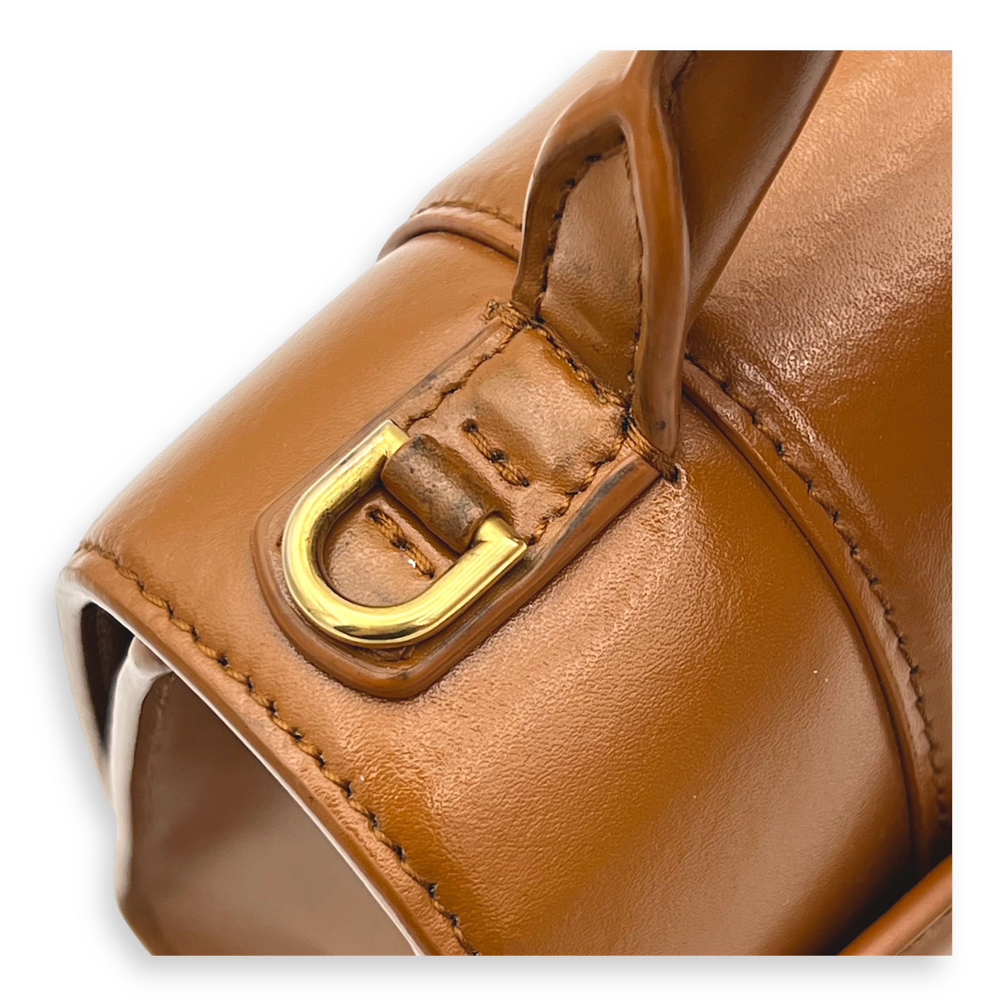 Hourglass Top Handle Bag Small Brown in Calfskin, Gold hardware - Image 12