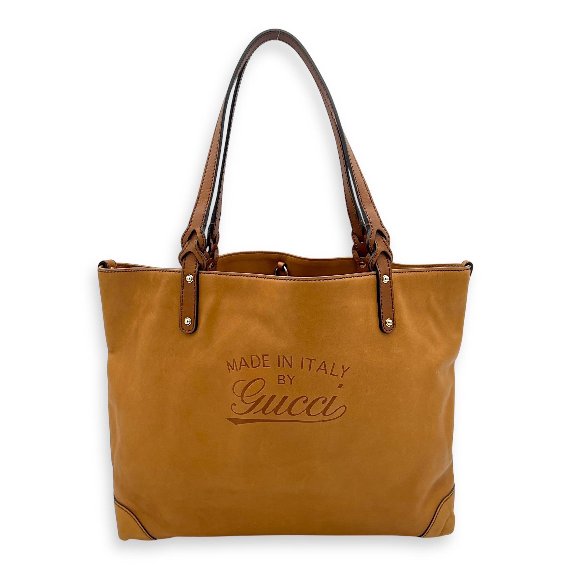 GG Tote Bag Brown in Calfskin, Gold hardware