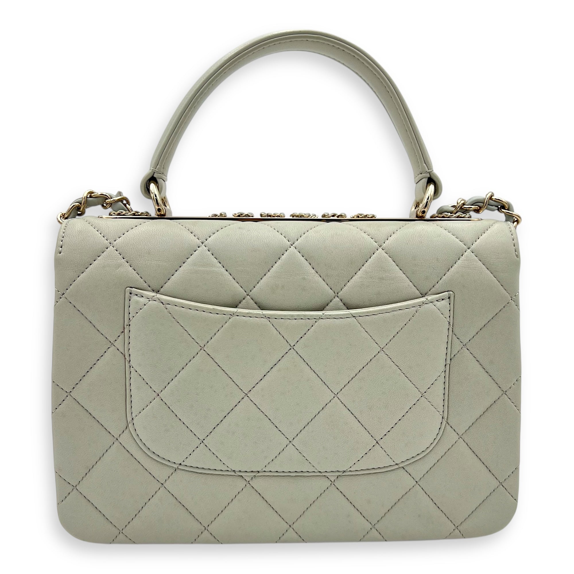 Trendy CC Top Handle Bag Blue in Lambskin, Gold hardware - Image 3