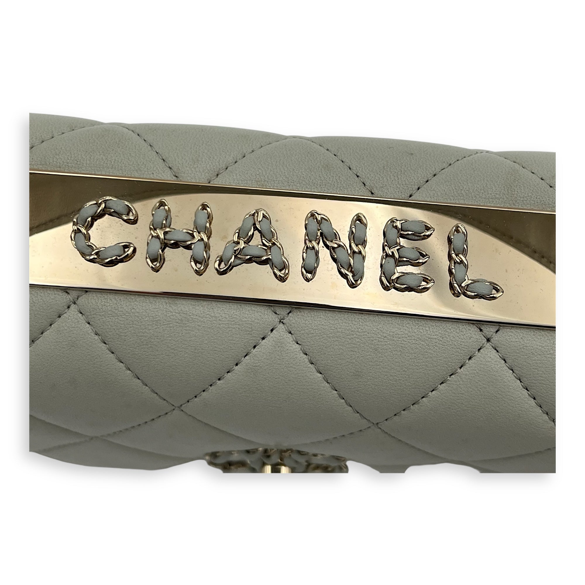 Trendy CC Top Handle Bag Blue in Lambskin, Gold hardware - Image 11